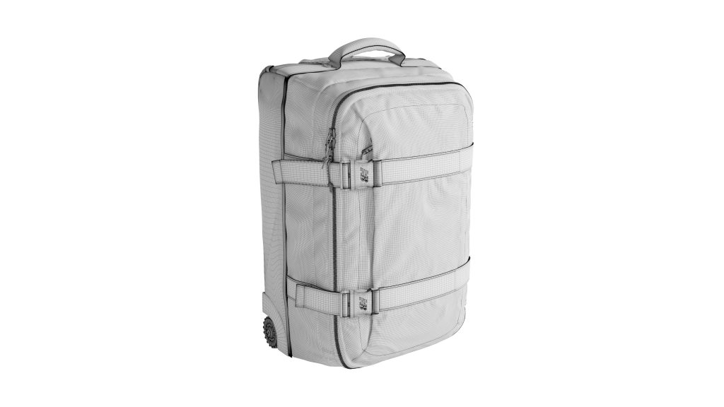 3D Rendering of a Wheeled Travel Backpack in Technical Wireframe View