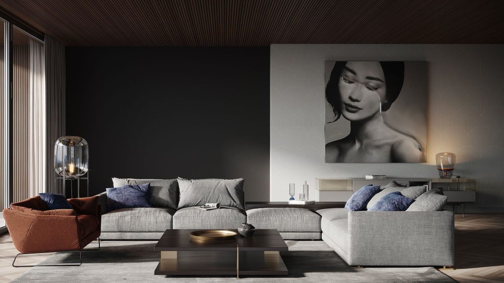 Living room 3D furniture render