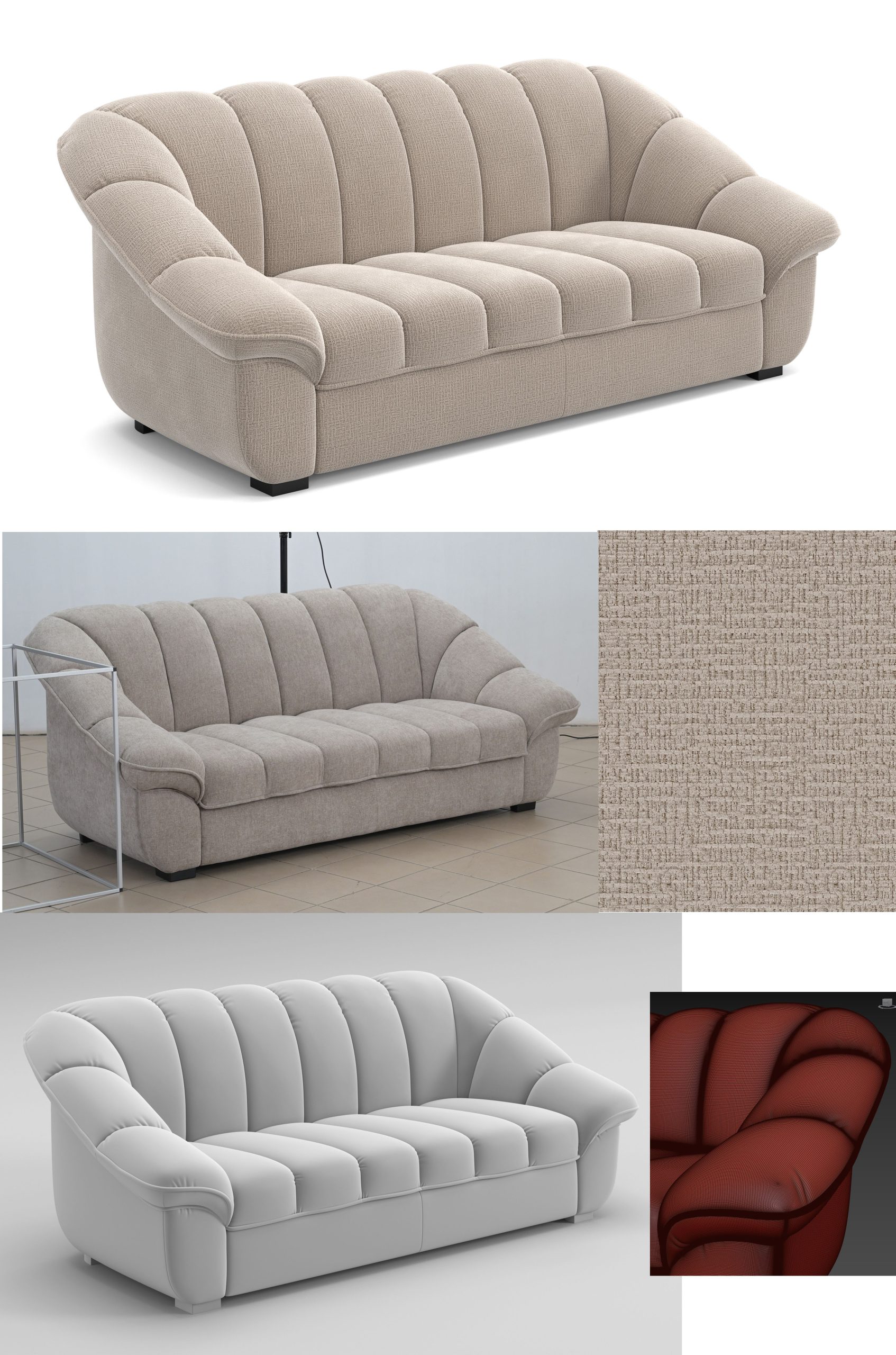 Detailed 3D Model of a White Sofa