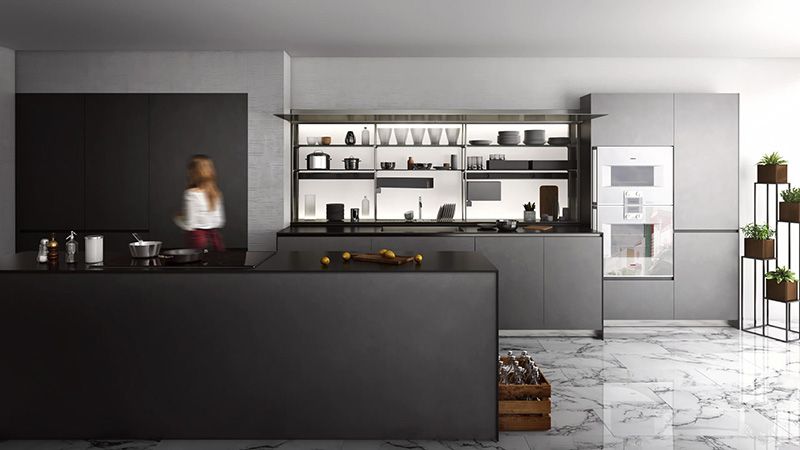 3D Render of a Black Kitchen