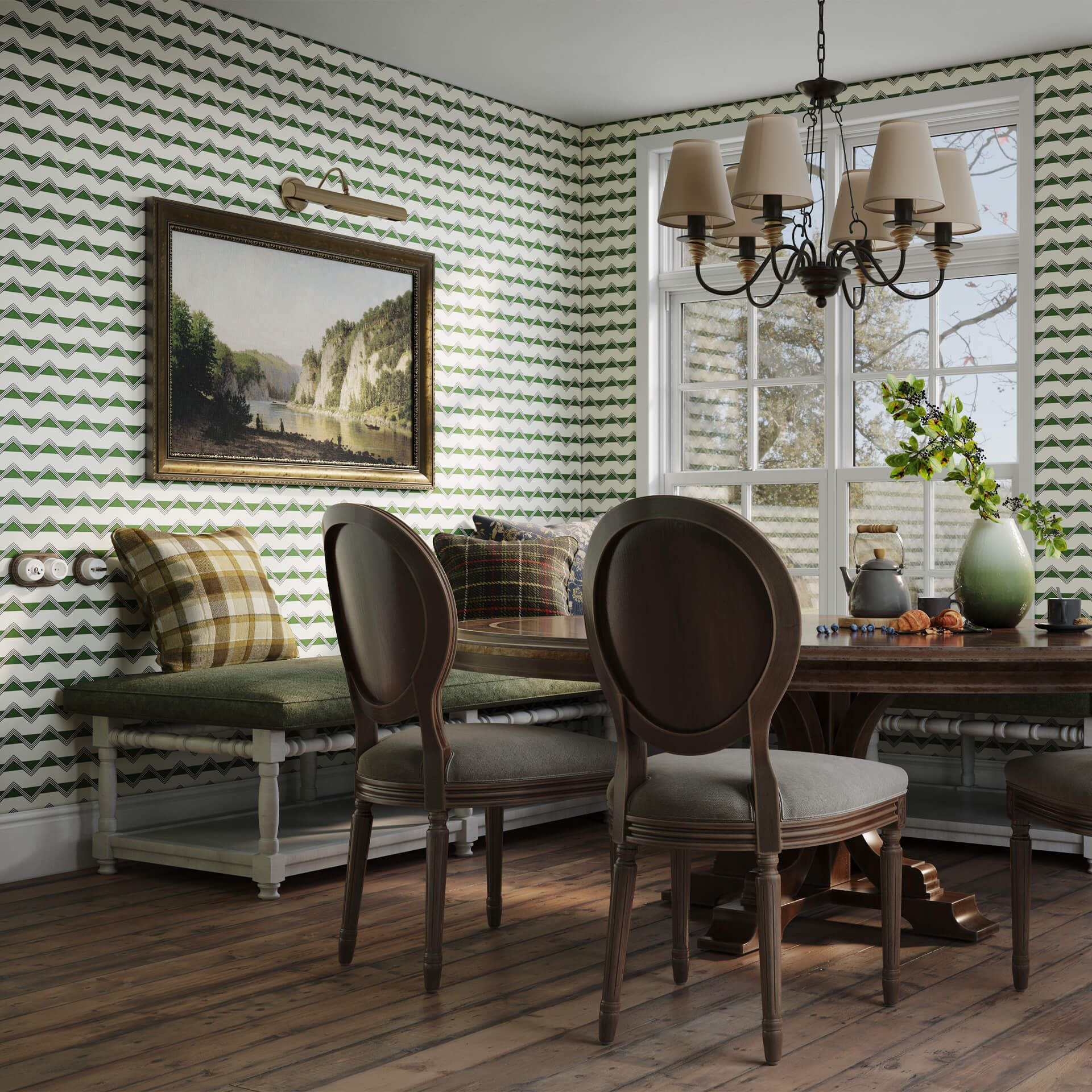 3D interior rendering showcasing a dining room with bespoke 3D furniture modeling and photorealistic visualization