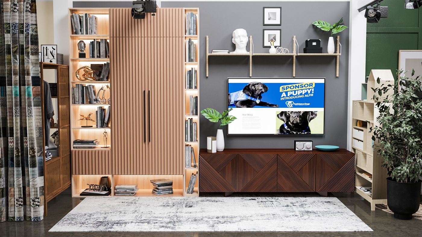 Lifestyle Render of a Shelving and Cabinetry Zone in a Furniture Store