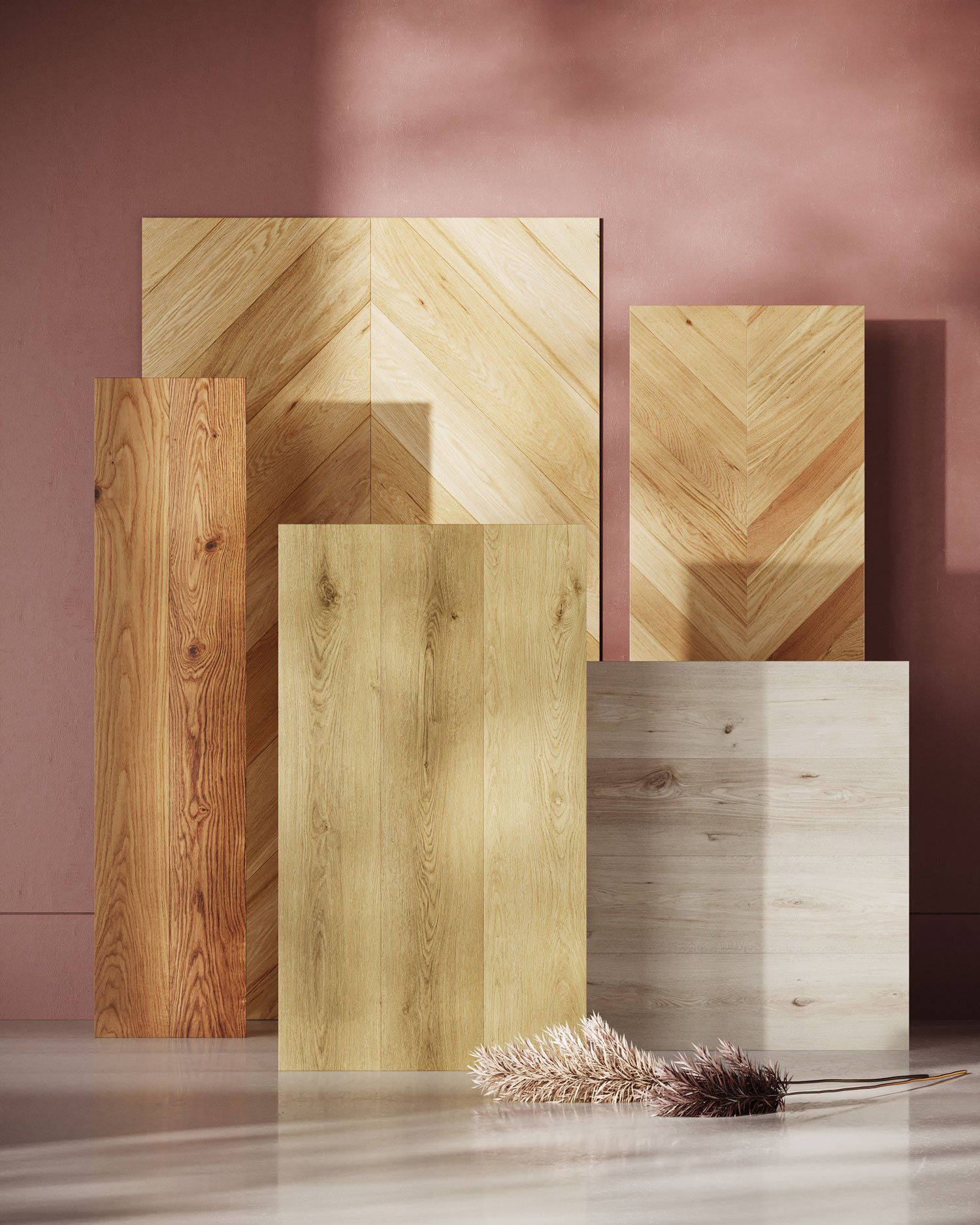 Realistic 3D rendering of wooden panels showcasing realistic house fittings visualization and photorealistic CGI.
