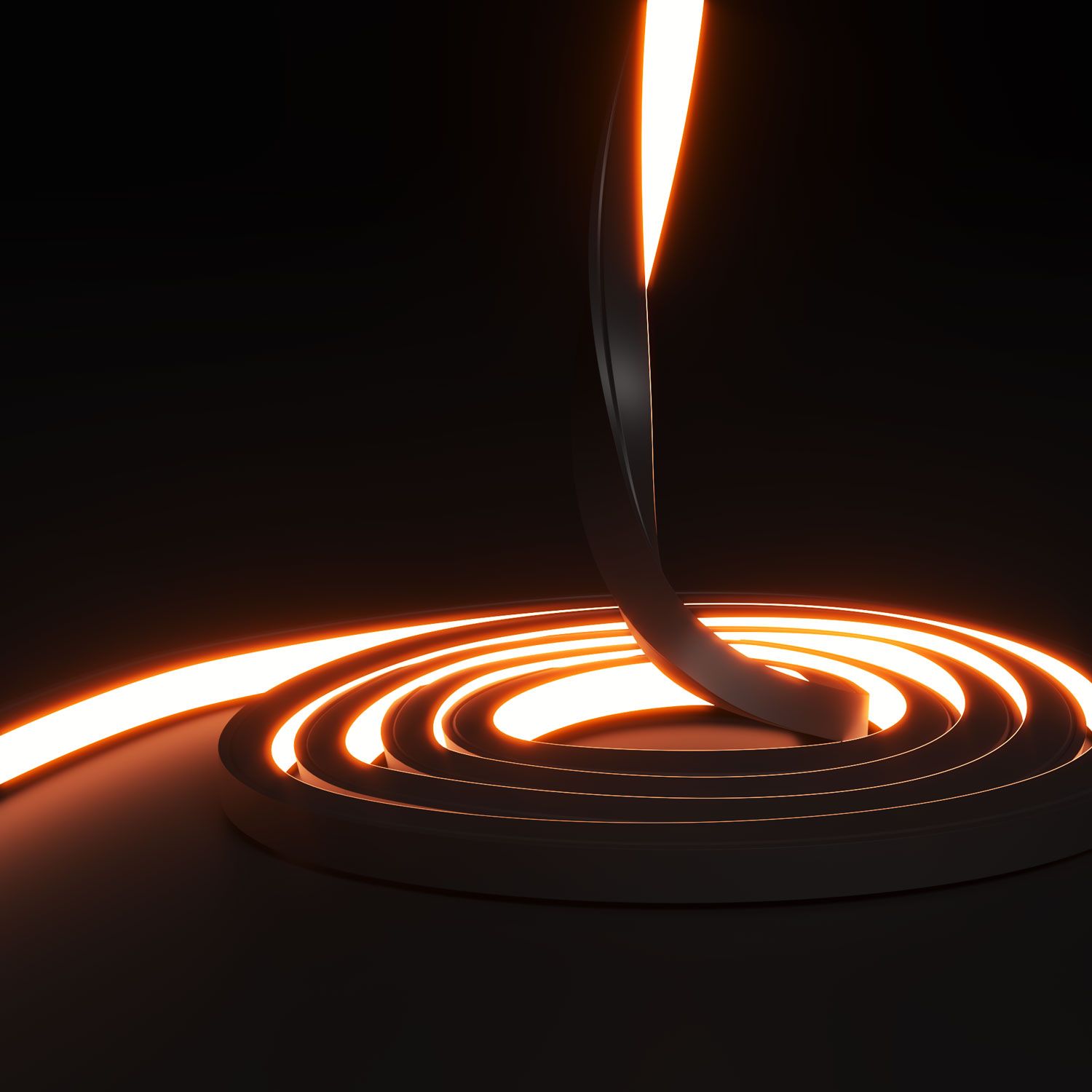 3D rendering for lighting depicting flexible luminous line emitting warm amber tone