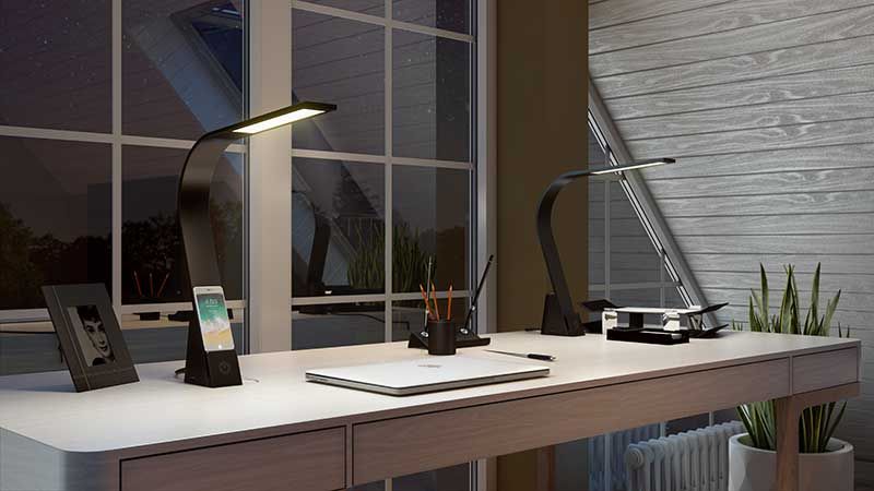 A Close-Up 3D Picture of Modern Desk Lamps with a Charger