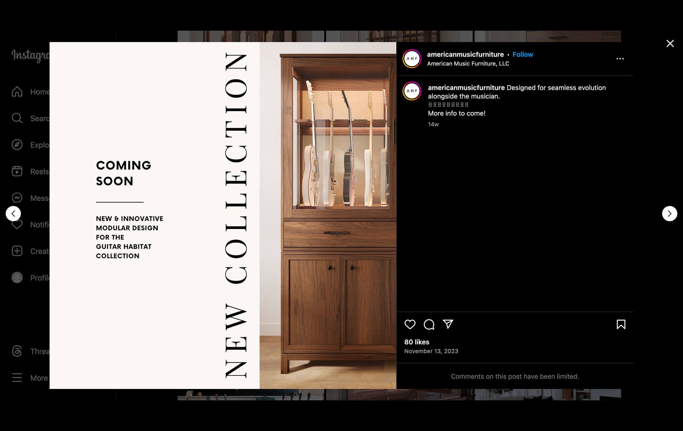 CG Rendering for American Music Furniture: The Brand's Instagram's Page