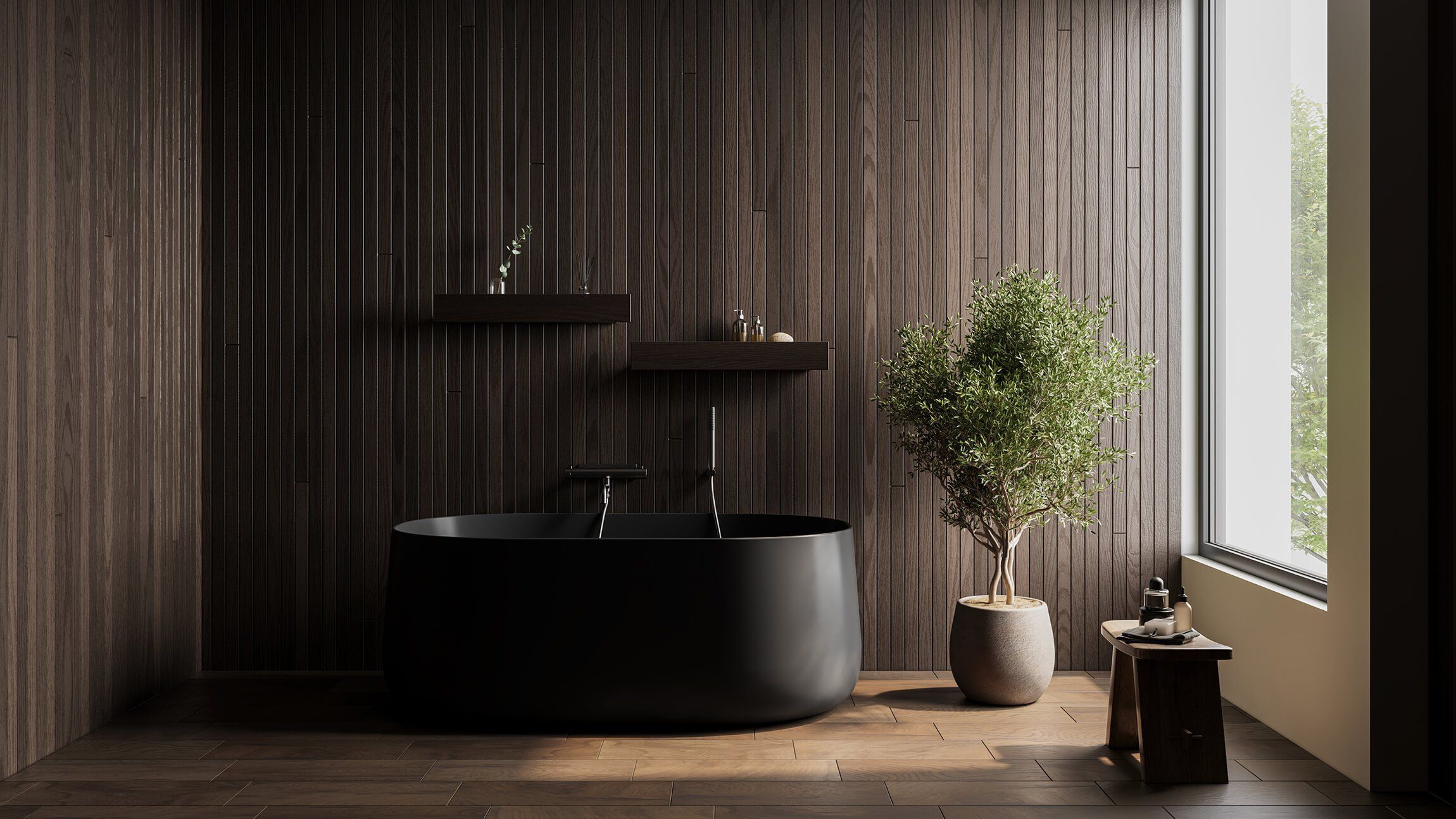 Black bathtub lifestyle render