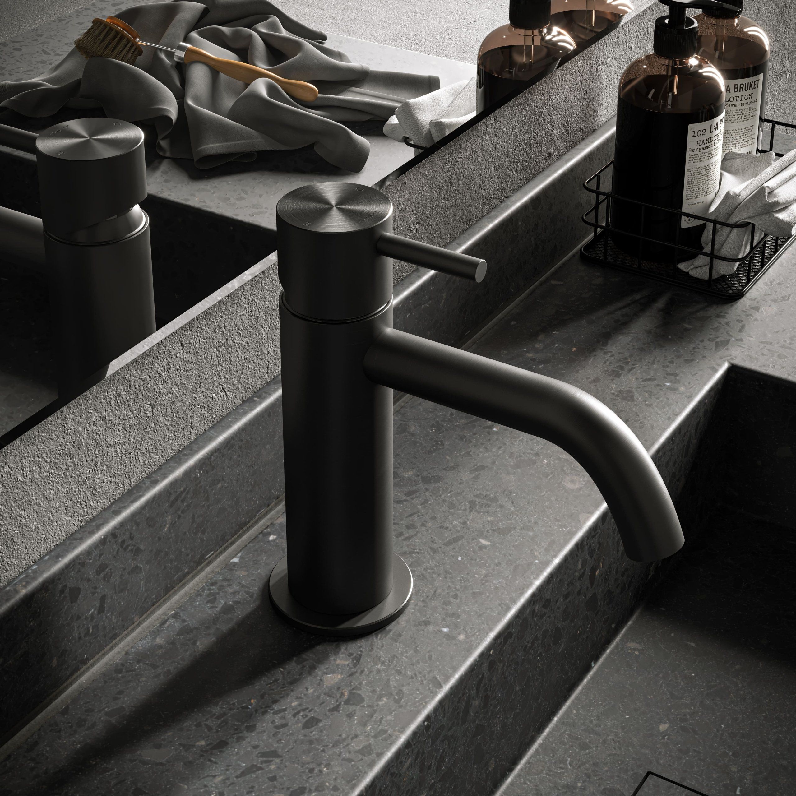 3D rendered image of a modern bathroom faucet showcasing photorealistic rendering and first-class 3D visualization.