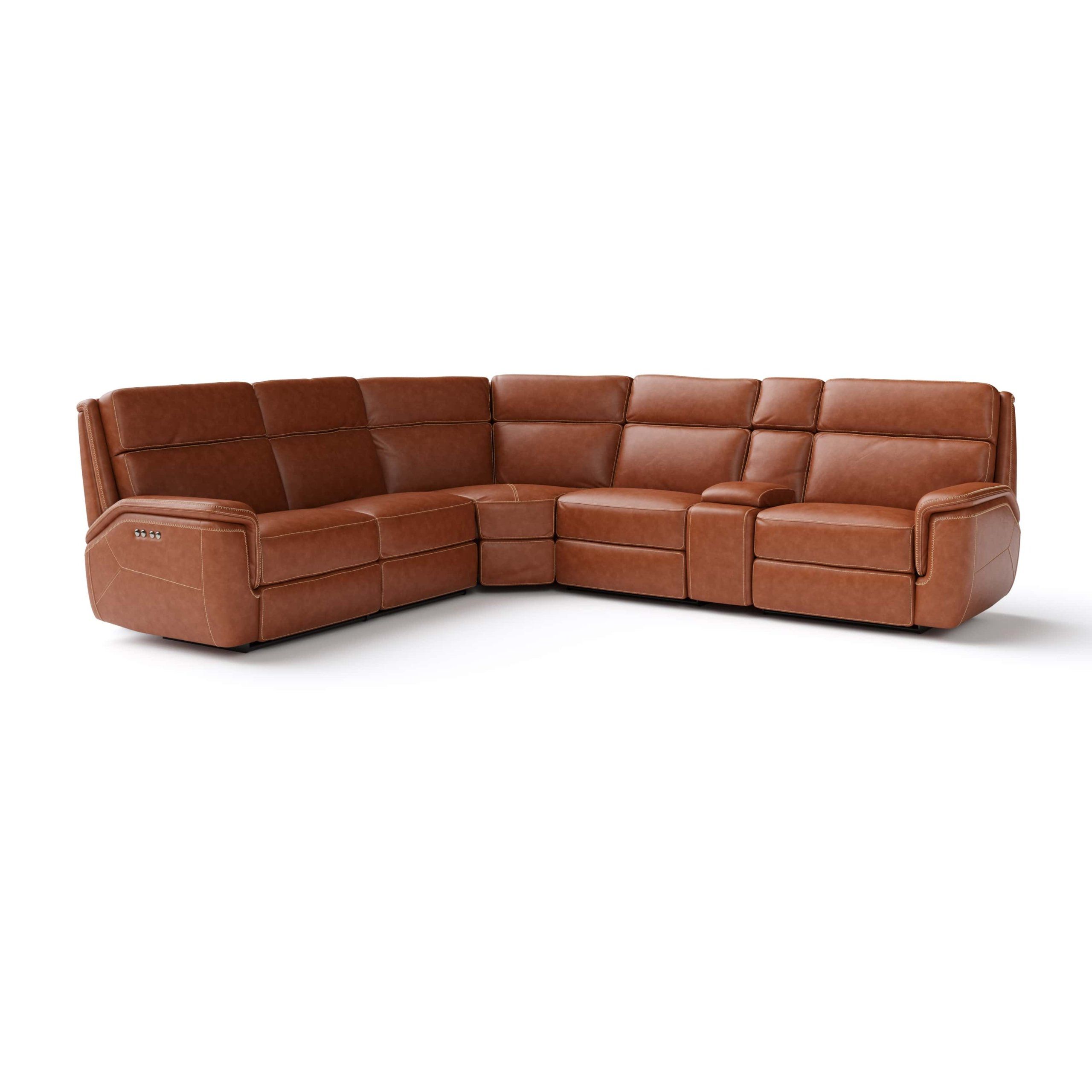 First-class 3D rendered image of a brown leather sectional sofa showcasing realistic product rendering and 3D product visualization.