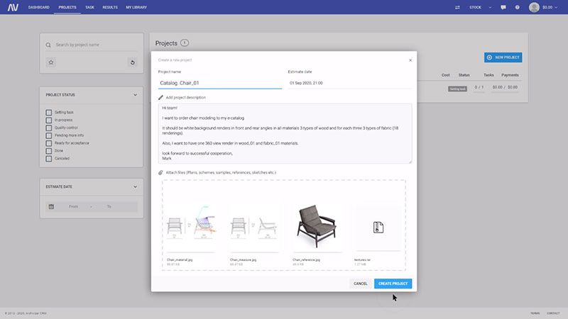 A Screenshot of a Chair Product Rendering Project