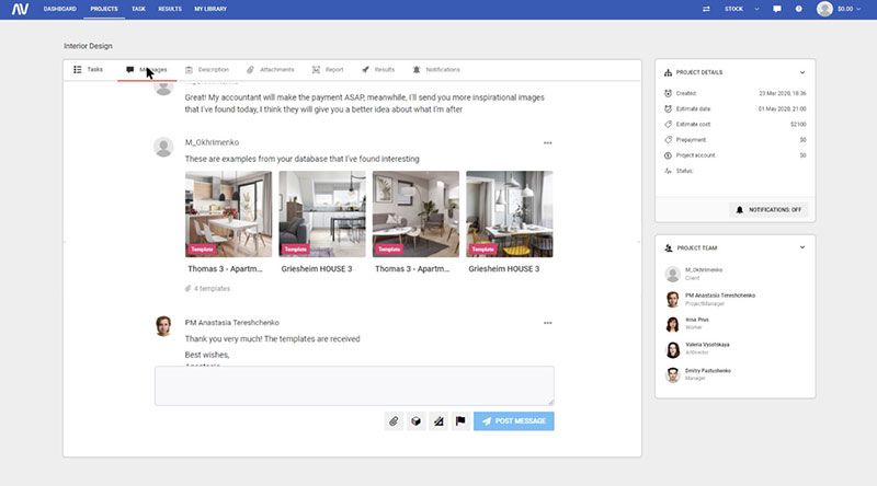 3D Project Management: Communication with a Team in CRM Support System
