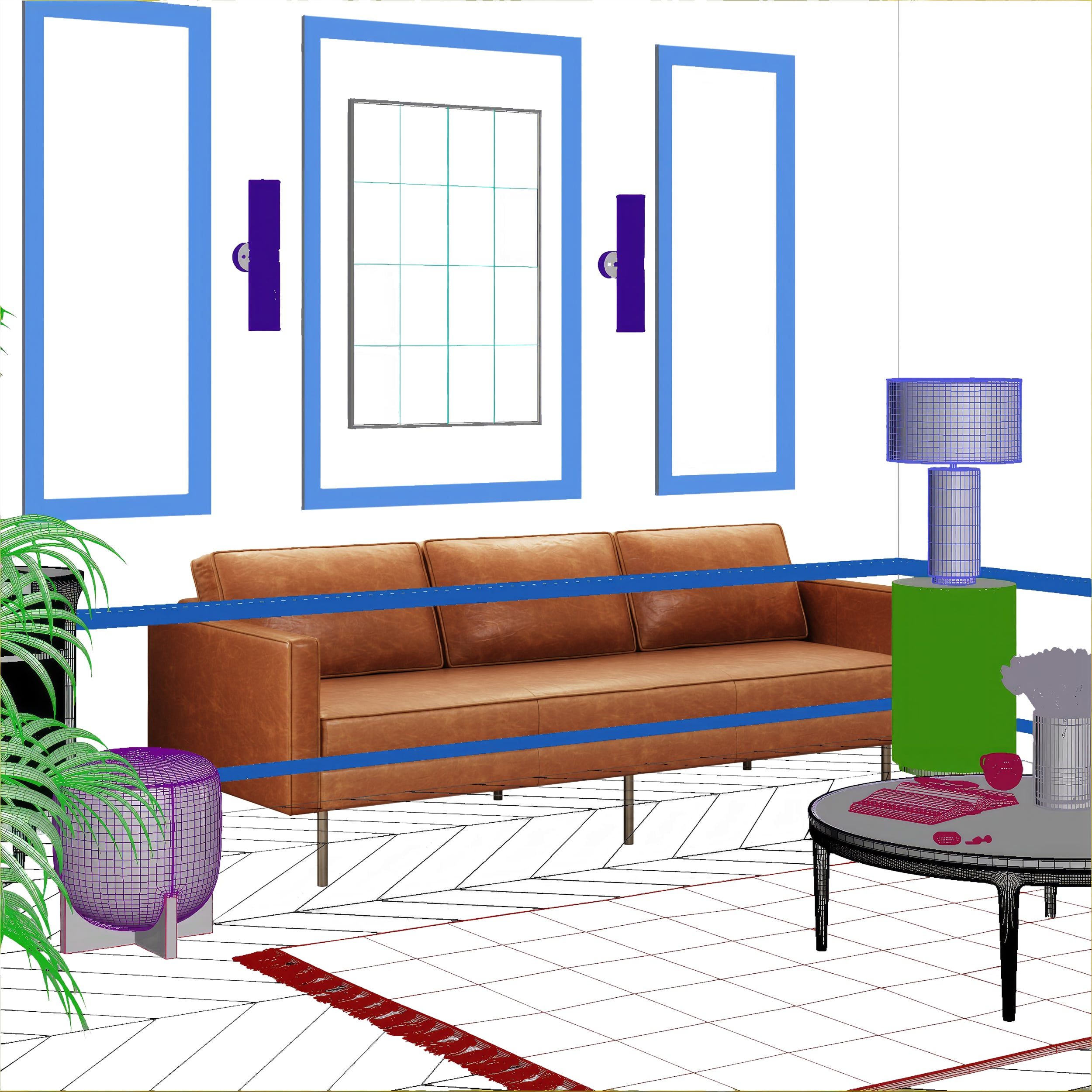 Sofa Grid Model in a 3D Scene