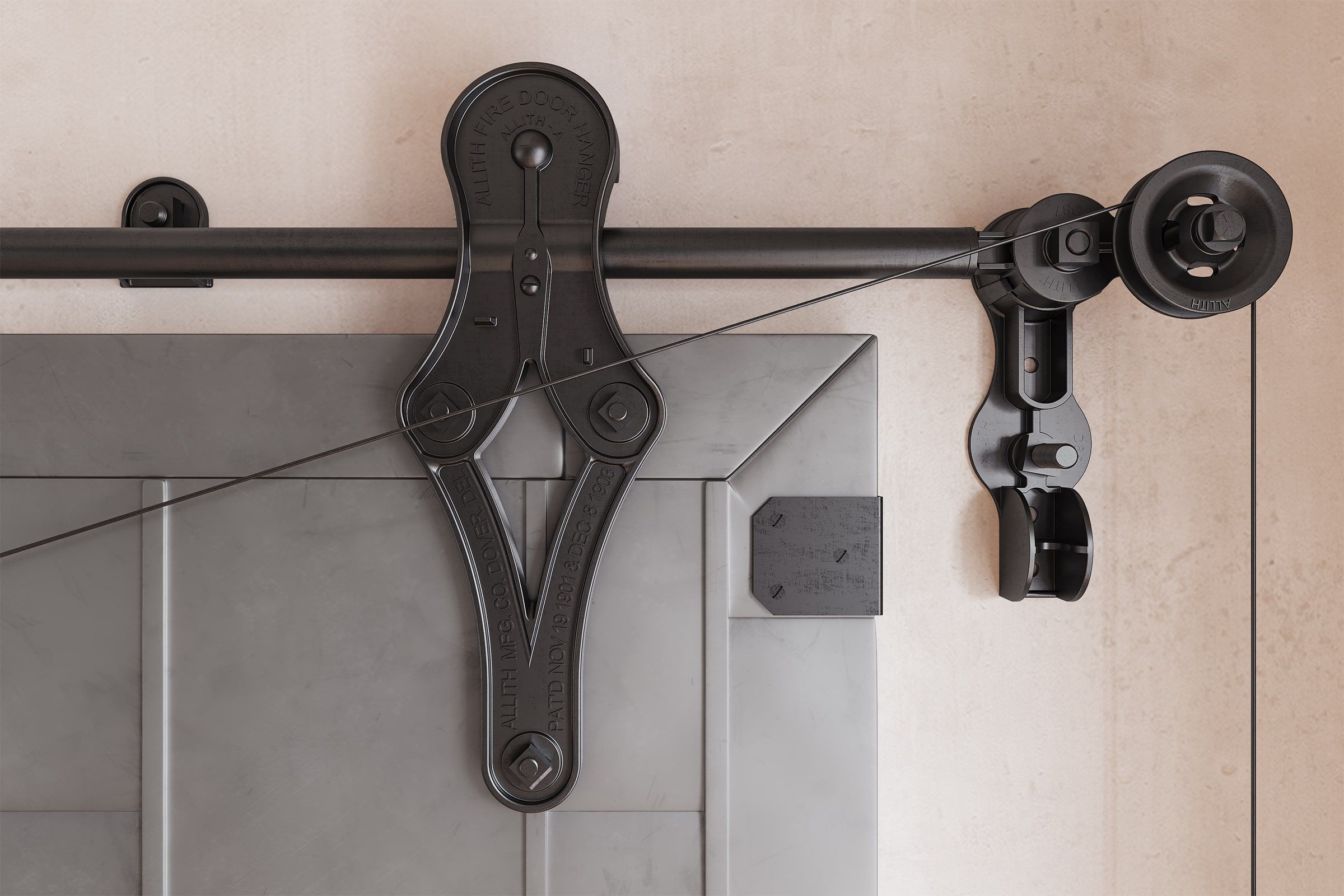 Iron Door on a Plain Wall Close-Up Rendering