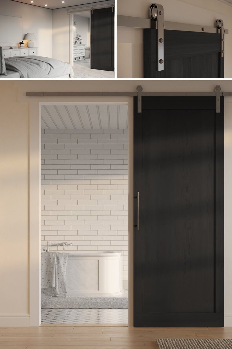 High-quality 3D rendering showcasing a modern sliding door in a contemporary interior setting, highlighting 3D furniture modeling and visualization.