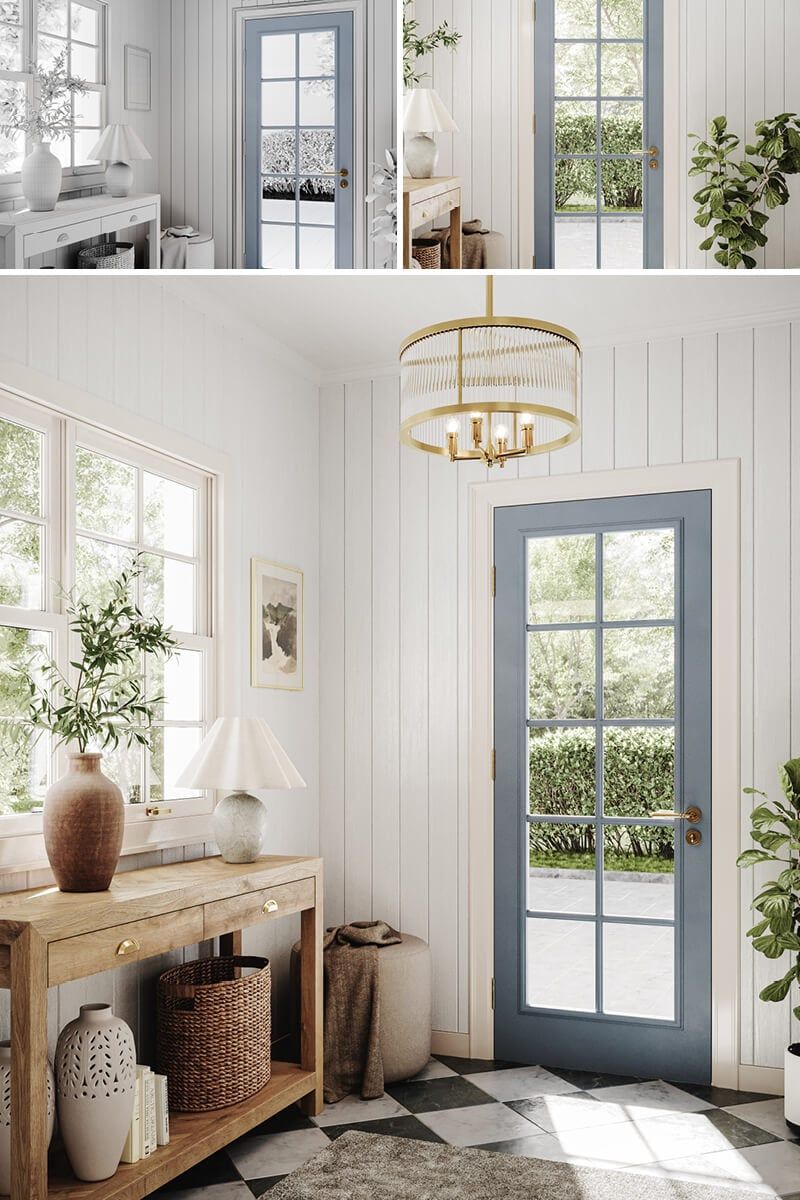 3D interior rendering showcasing a modern entryway with realistic furniture
