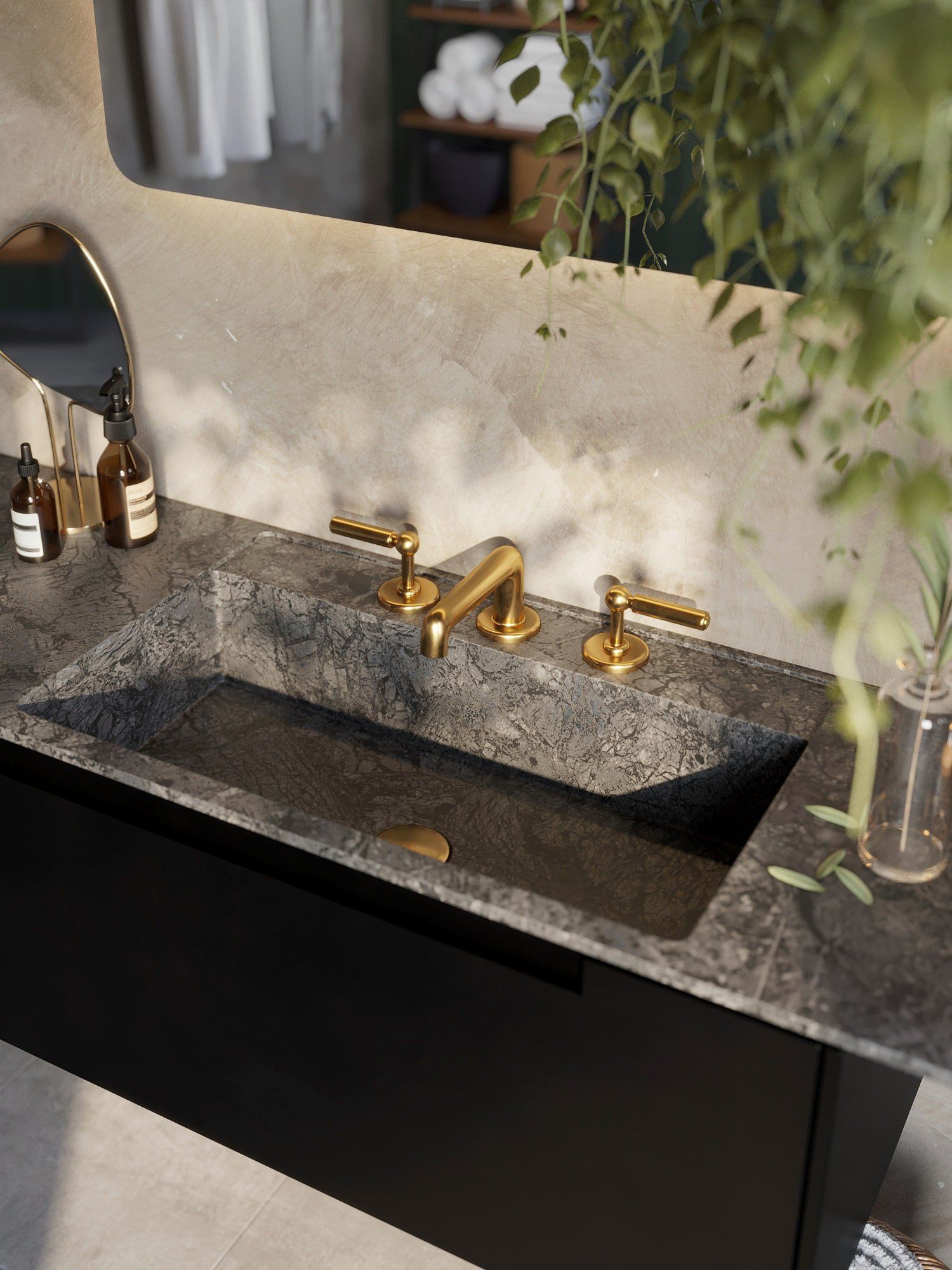 Faucet Close-Up in Golden Finish for Product Rendering