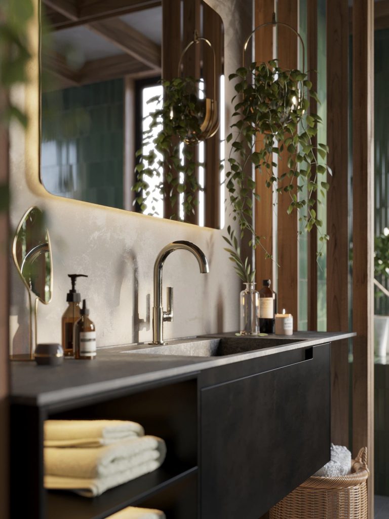 Photorealistic 3D Bathroom Interior Rendering with Custom Furniture