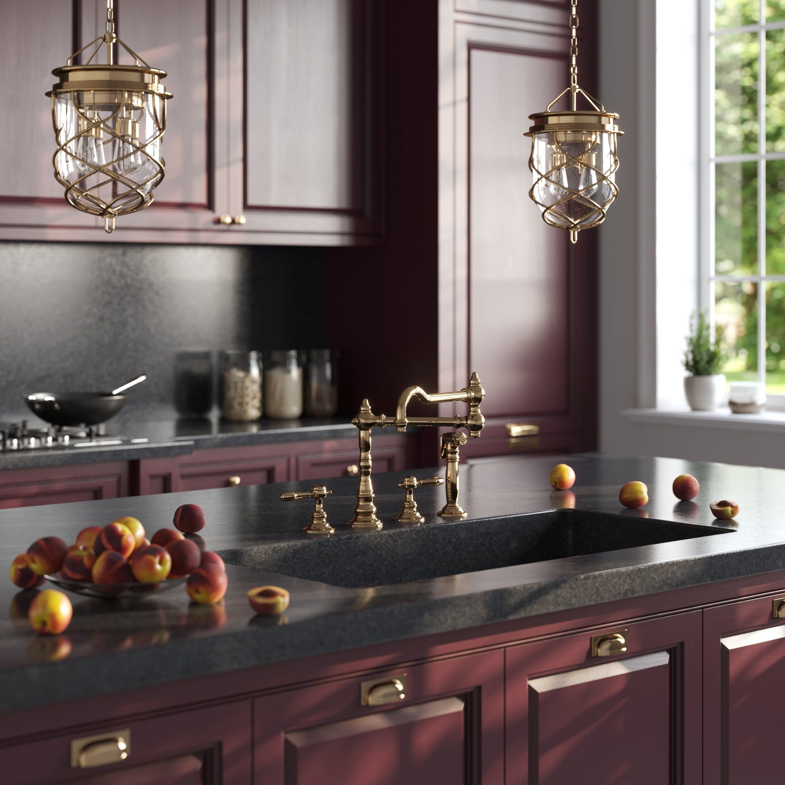 Photoreal 3D interior visualization of a kitchen faucet