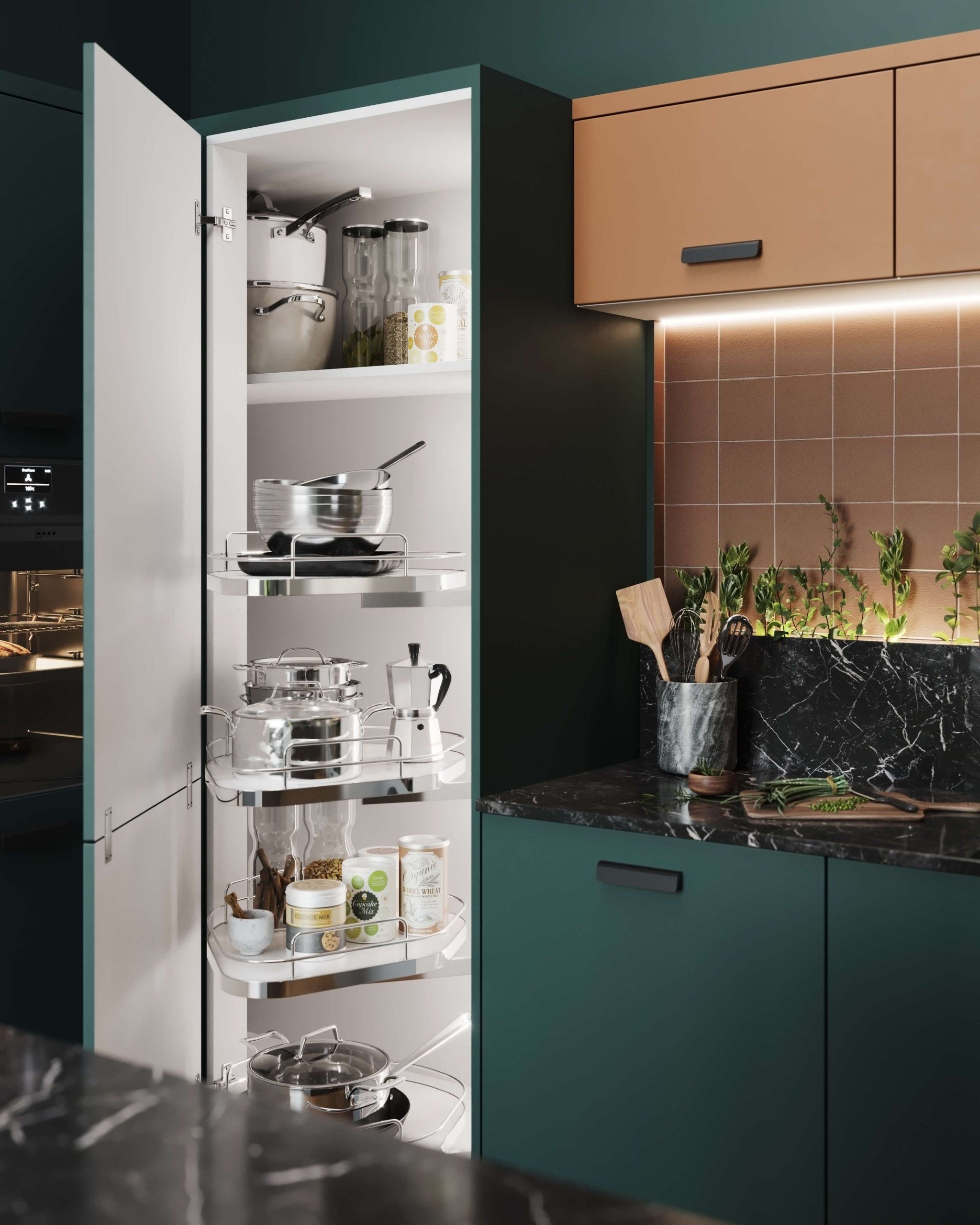 First-class 3D kitchen interior rendering showcasing realistic product and product visualization
