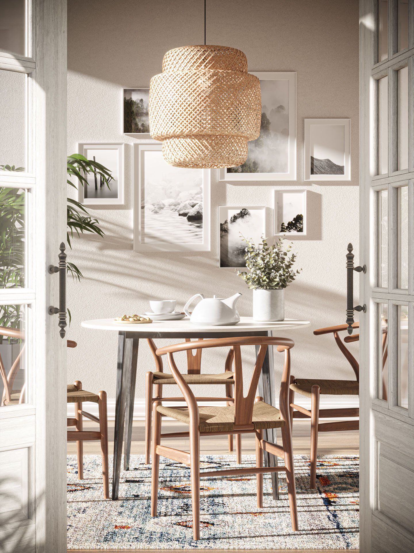 Lifestyle 3D Rendering of a Rattan Lighting Fixture