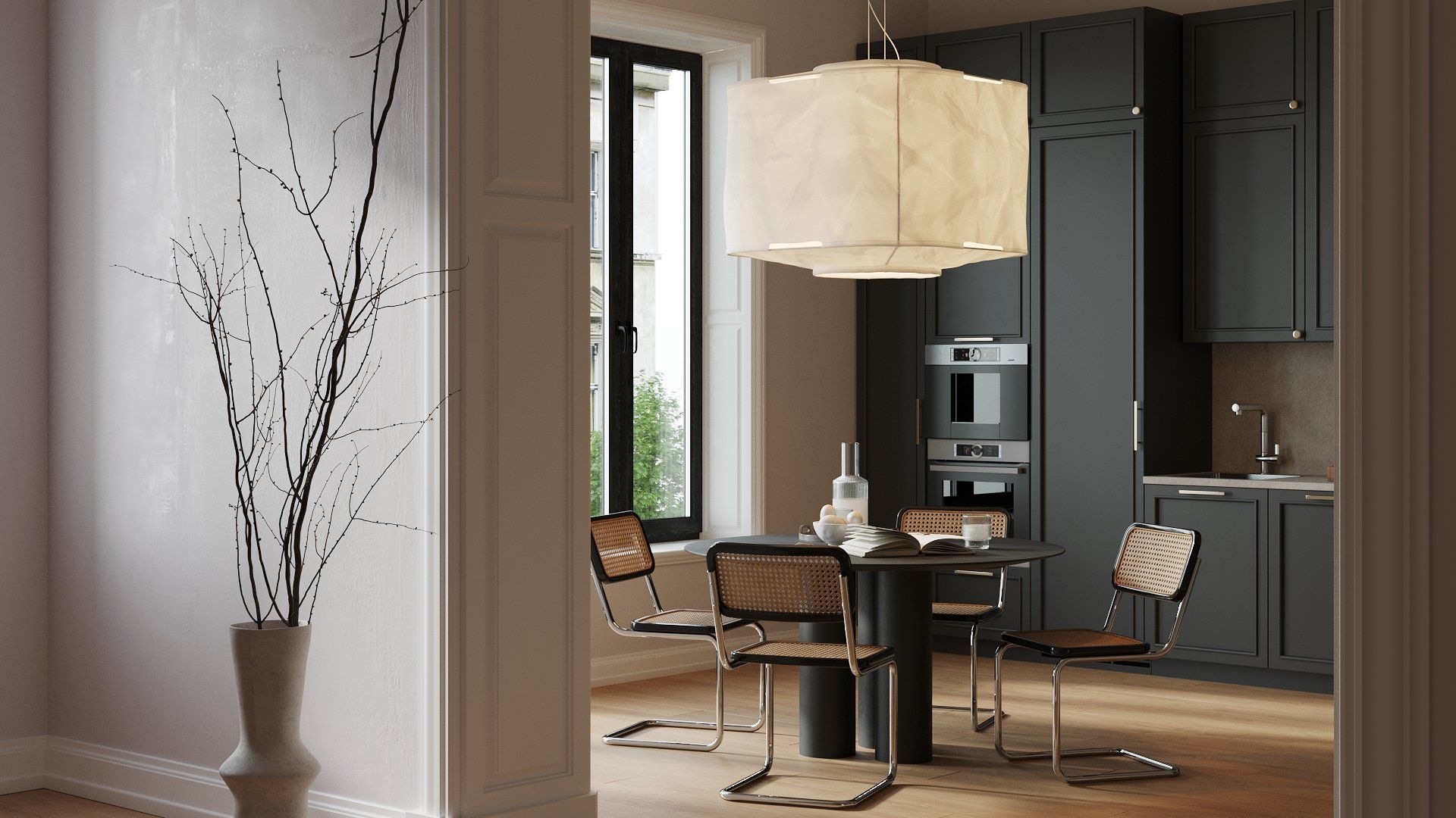 3D interior rendering showcasing a stylish kitchen with realistic product visualization and photorealistic rendering