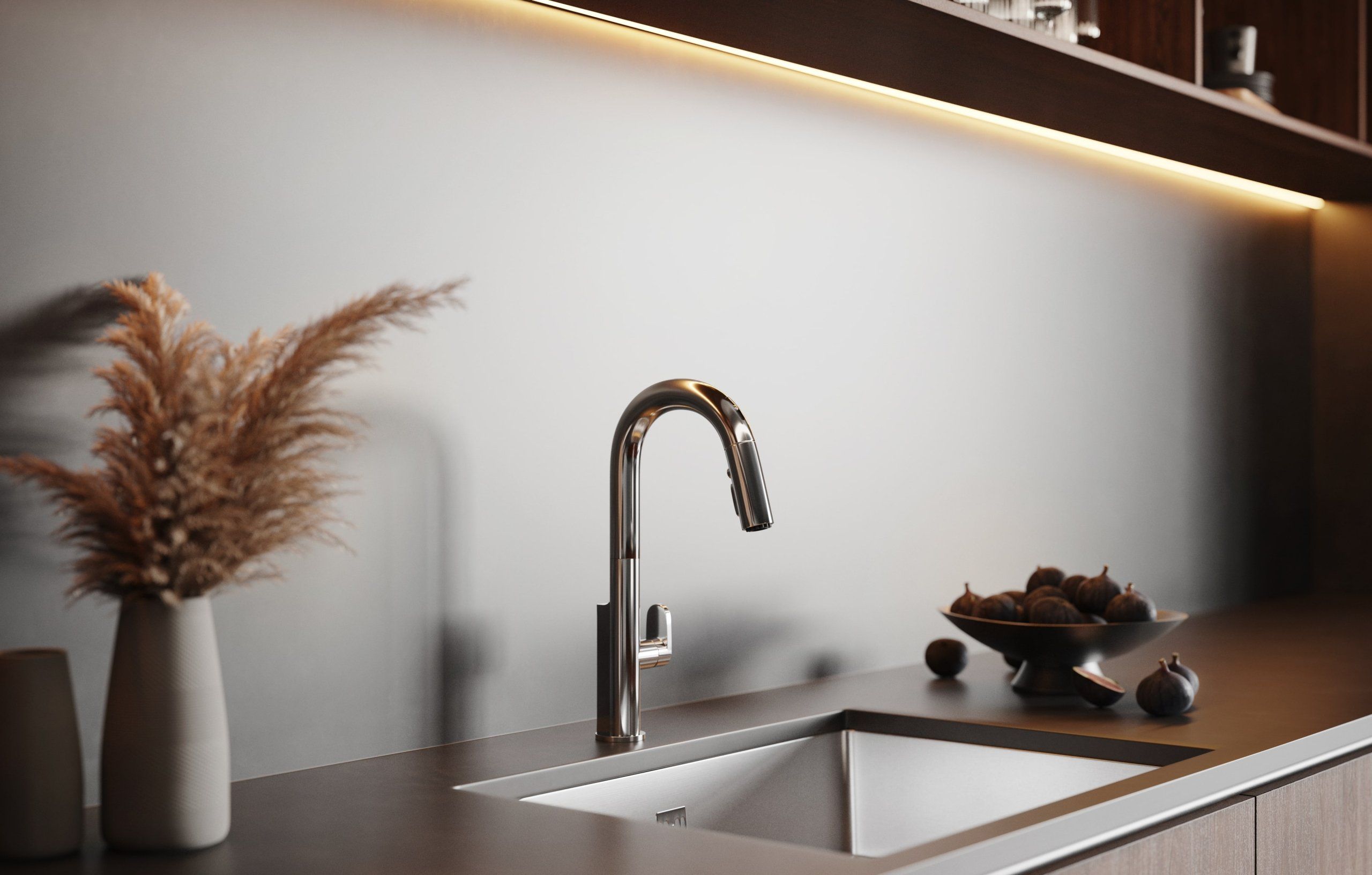 3D interior rendering of a modern kitchen sink 