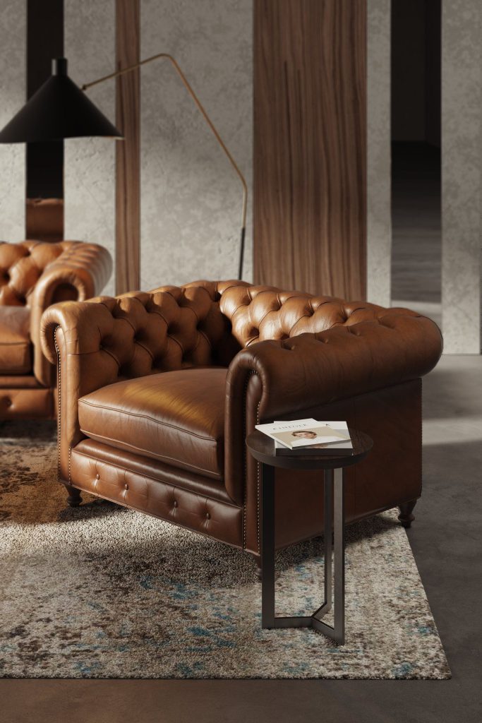 Photorealistic 3D Furniture Rendering – Leather Armchair in Interior Visualization