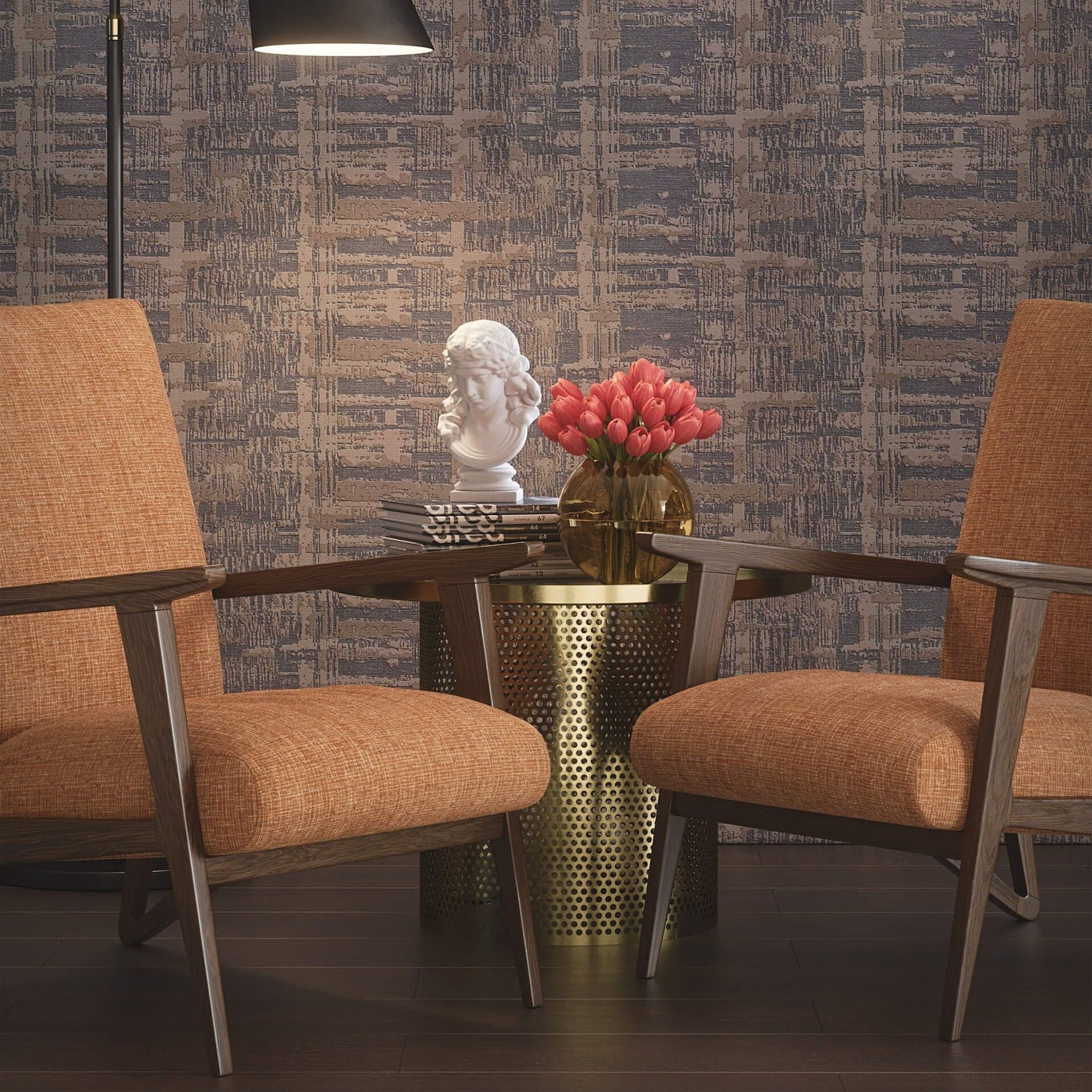 3D furniture rendering showcasing modern chairs and decor in a stylish interior, highlighting 3D modeling and rendering techniques.