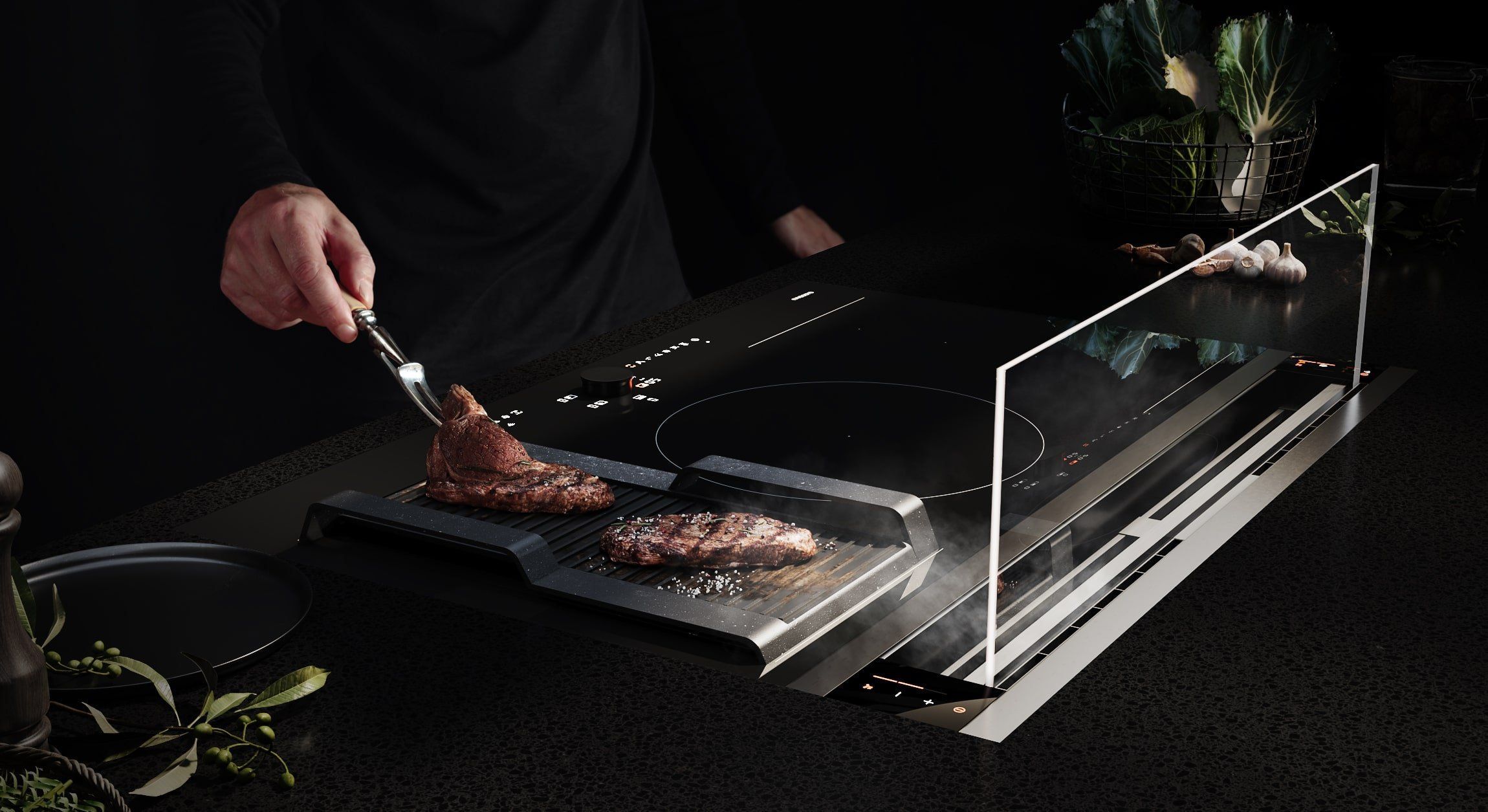 Slick stove with stake cooking 3D rendering