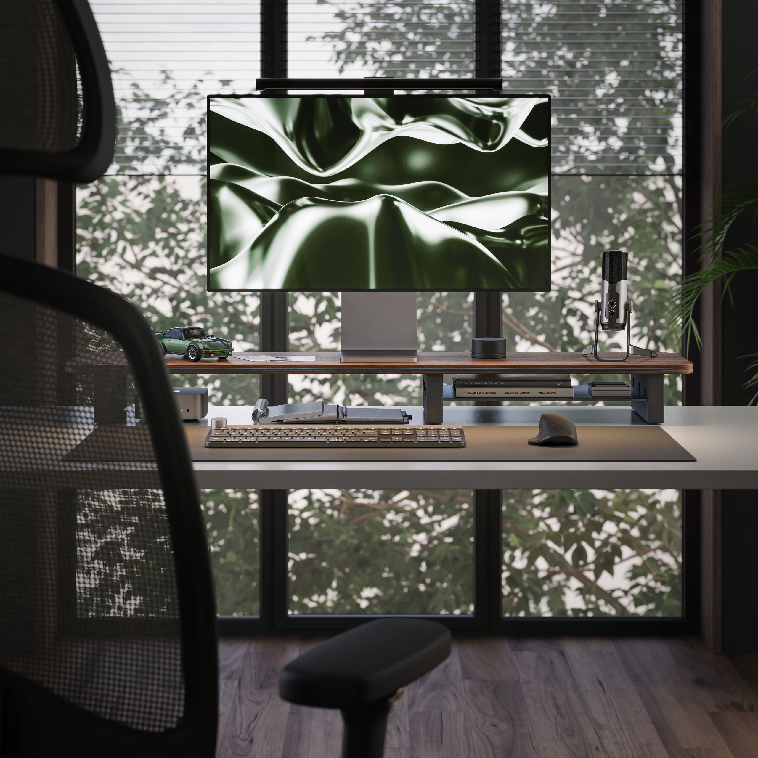 Lifestyle CG Render of a Monitor Shelf
