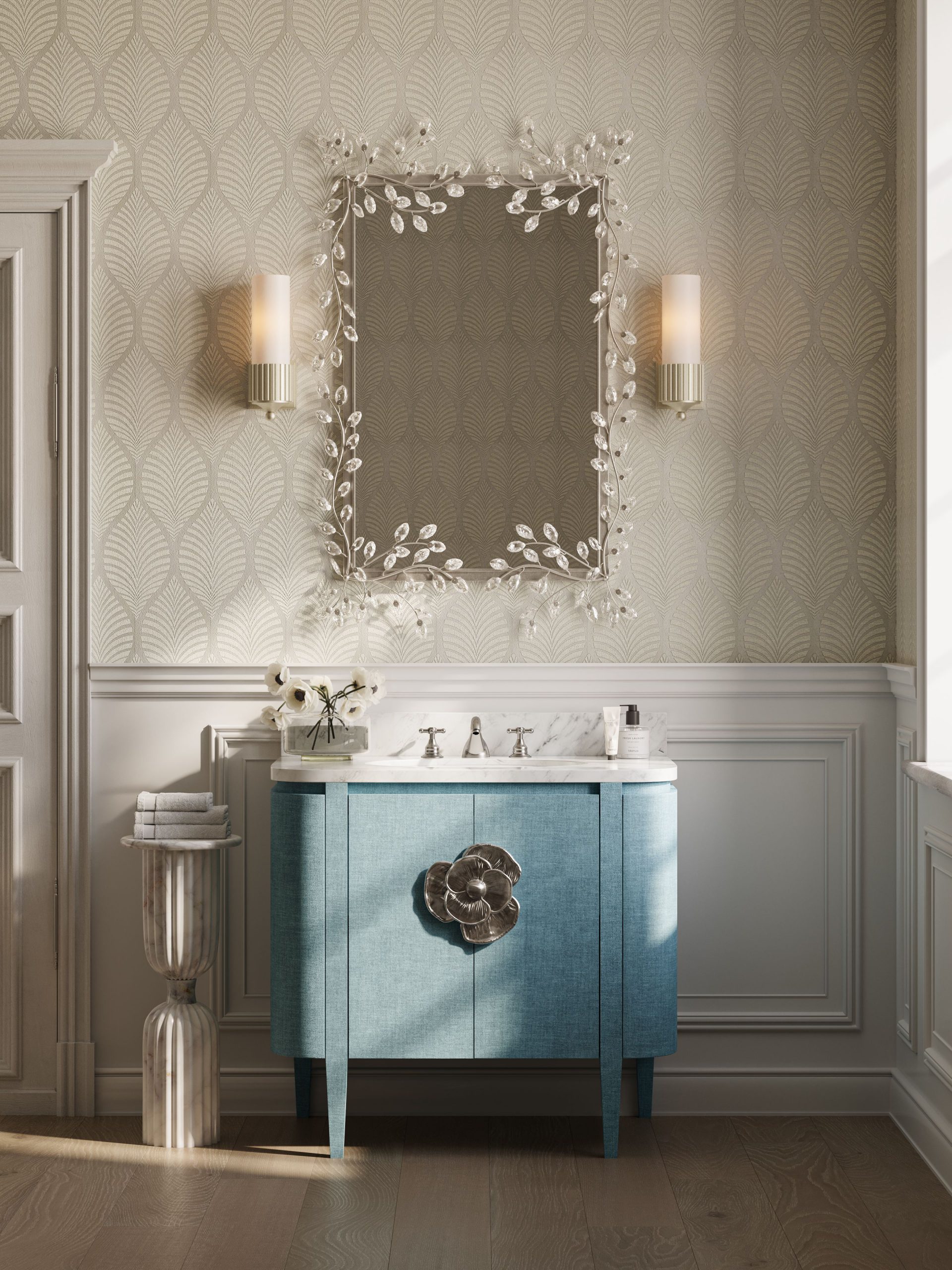 Lifestyle 3D Render of a Refined Bathroom Vanity