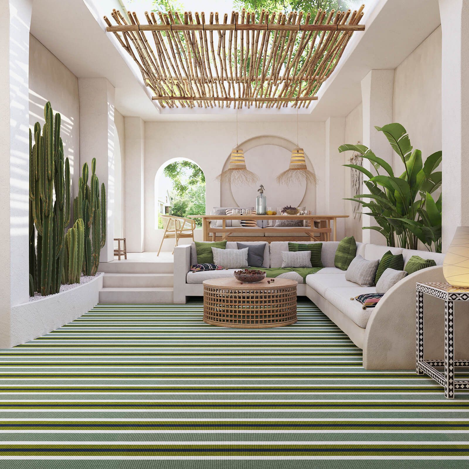 3D interior rendering showcasing modern living furniture and a carpet