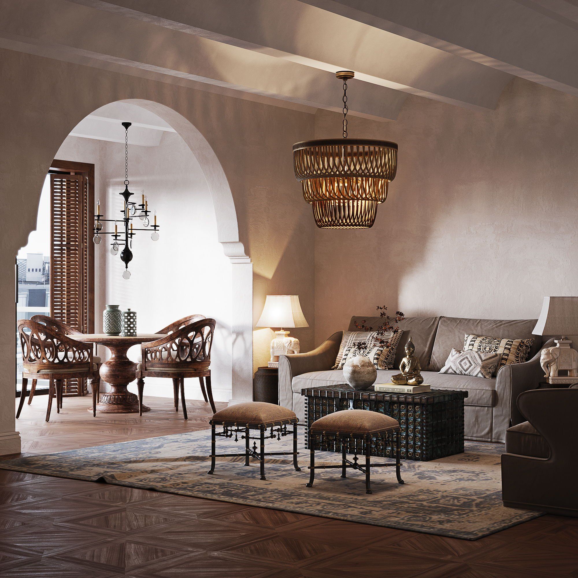 Photoreal 3D interior rendering showcasing a living room with bespoke product, highlighting photorealistic visualization and CG rendering techniques.