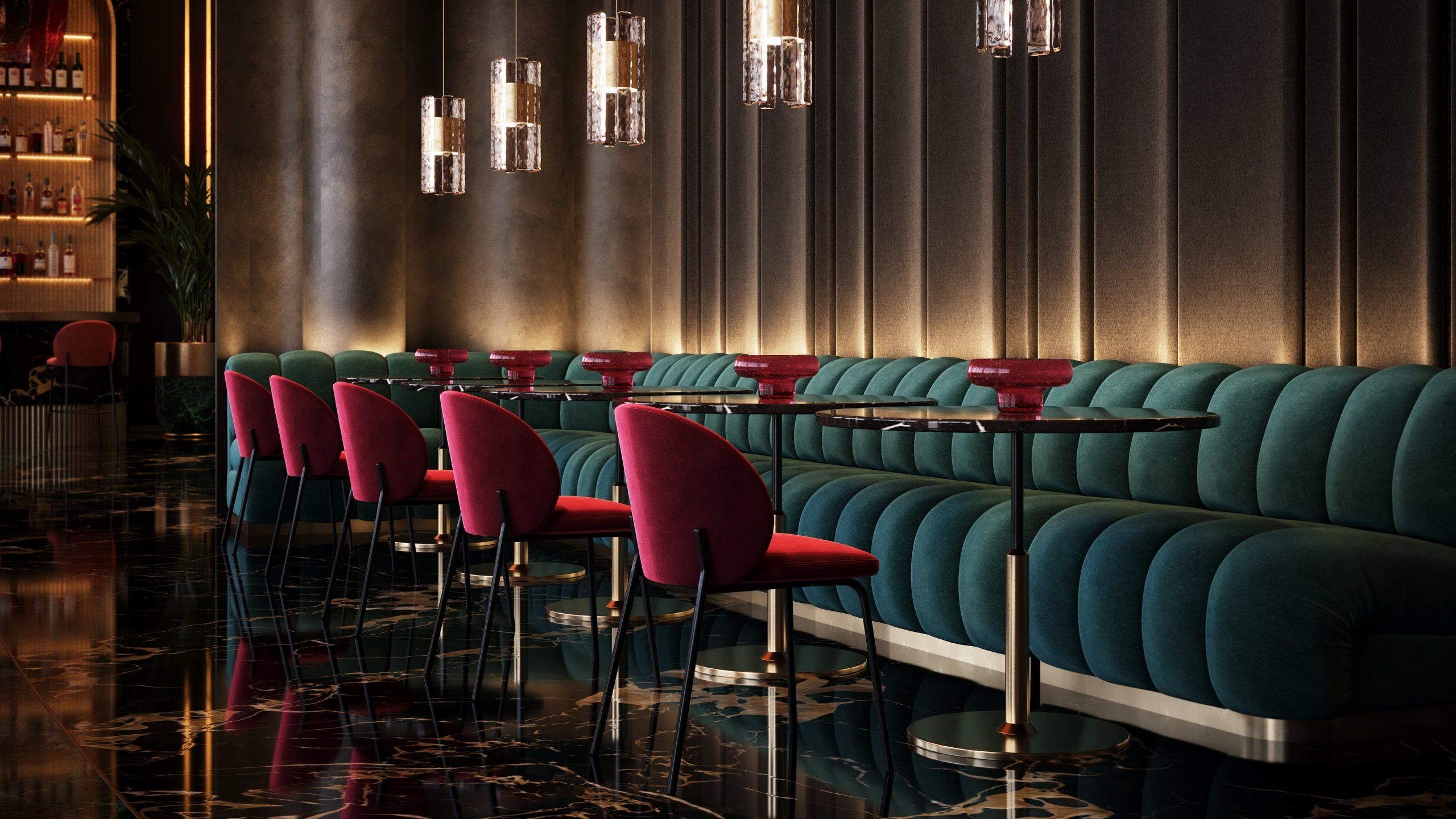 3D interior rendering showcasing a modern lounge with bespoke furniture, featuring top-notch 3D visualization and realistic furniture rendering.