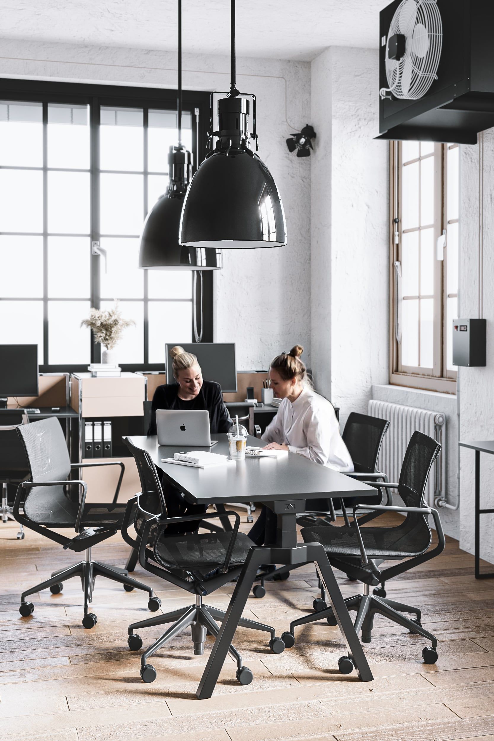 3D Rendering of Modern Office with People at Conference Table