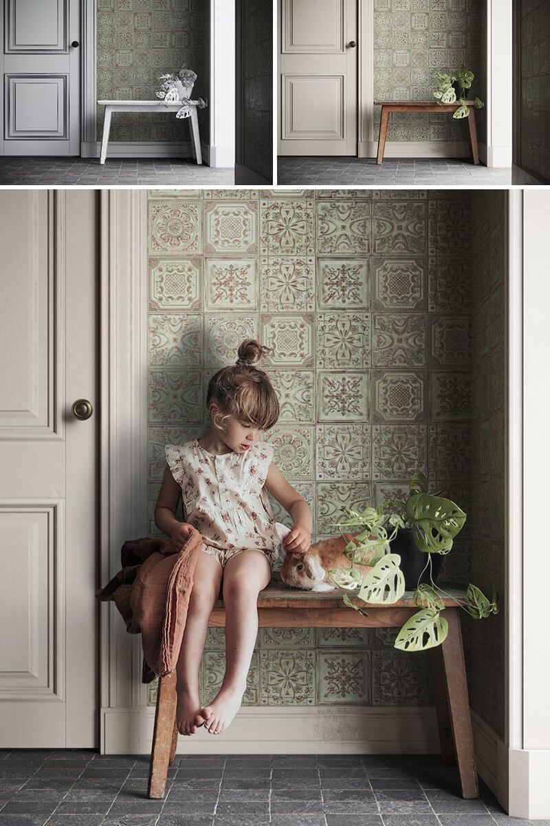 3D Visualization for Mudroom Tiles With Bench and Child