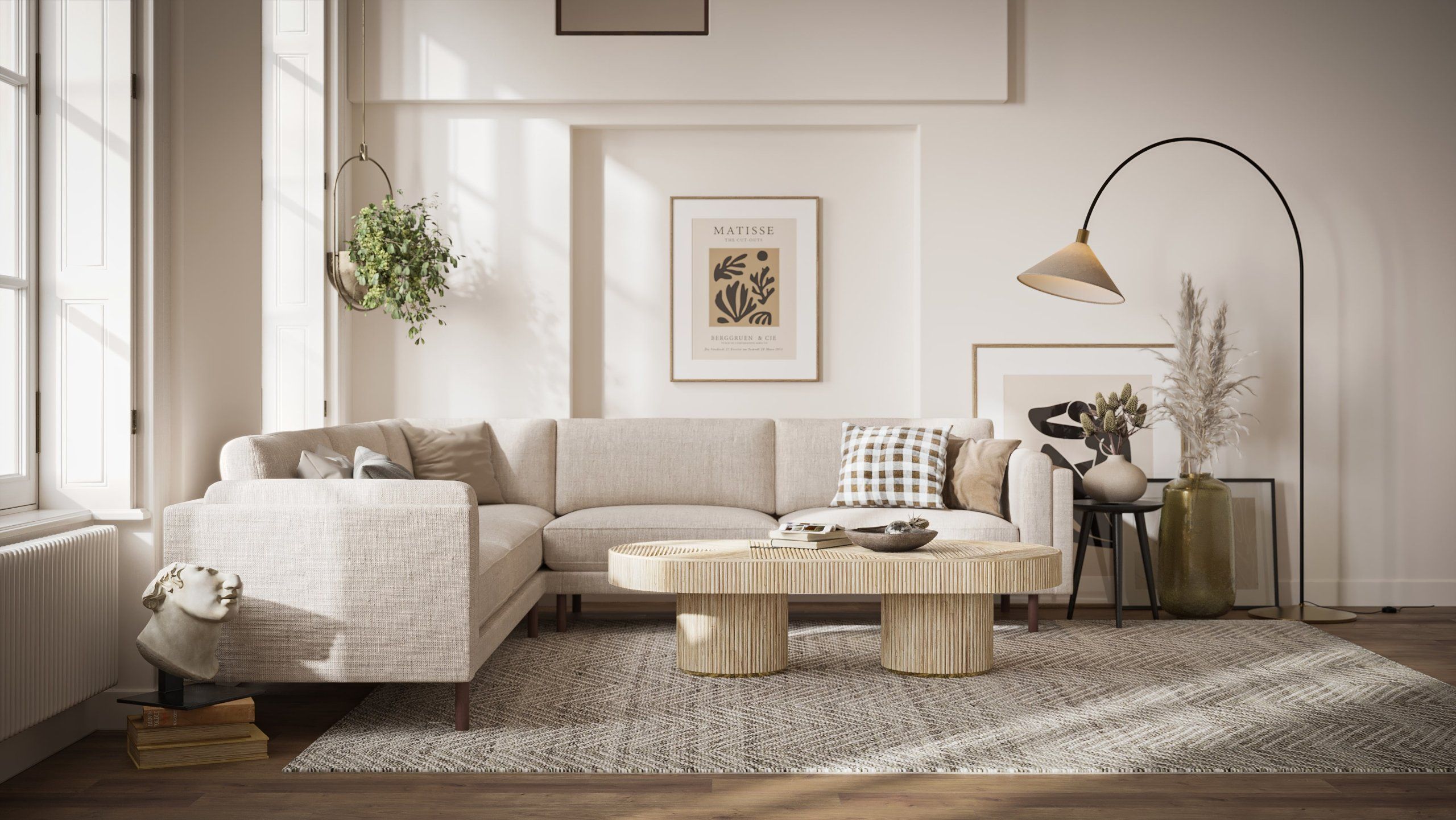 Off-White Sofa in Sunlit Room for 3D Visualization