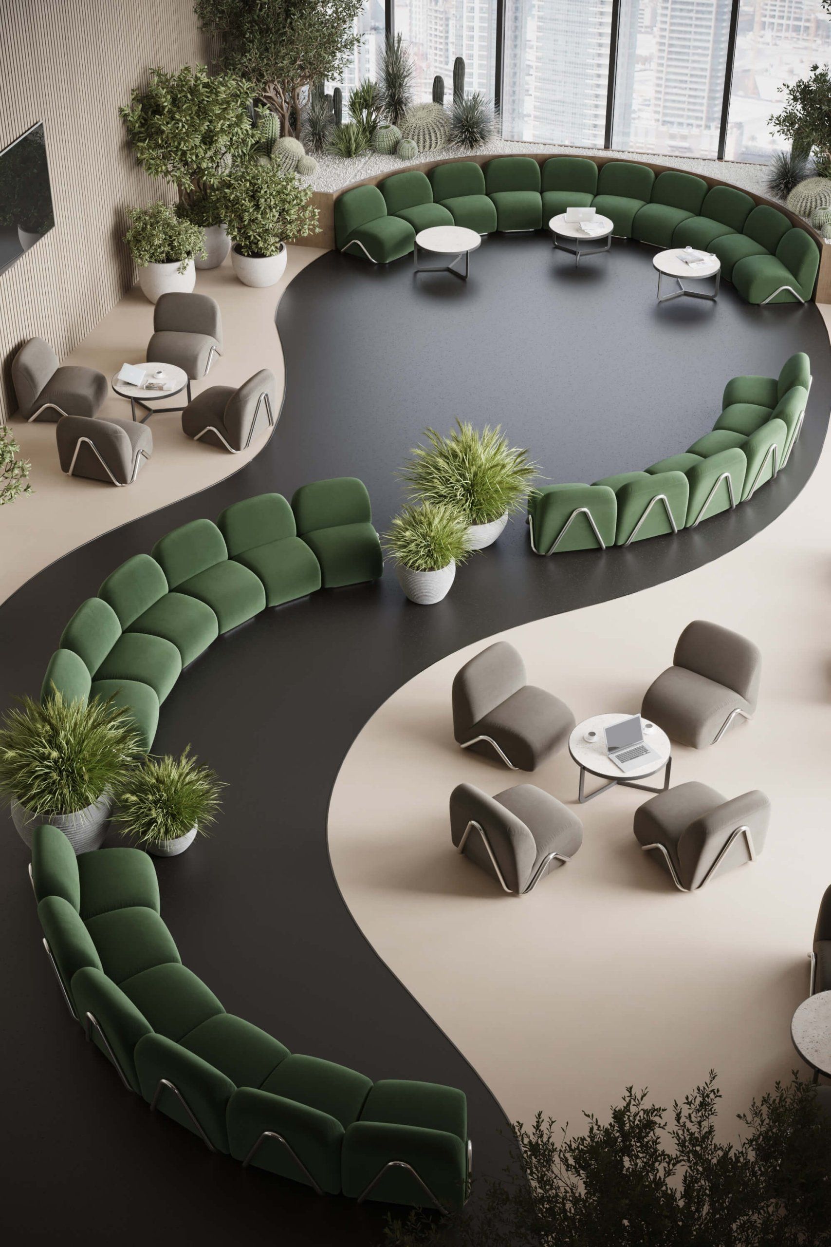 Lobby flooring high ground view rendering