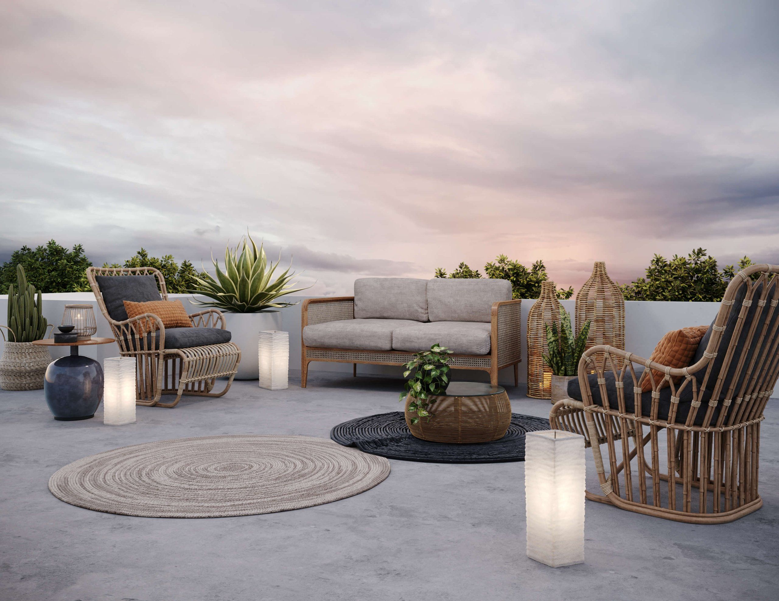 Realistic 3D rendering of outdoor patio house fittings showcasing realistic visualization and modeling