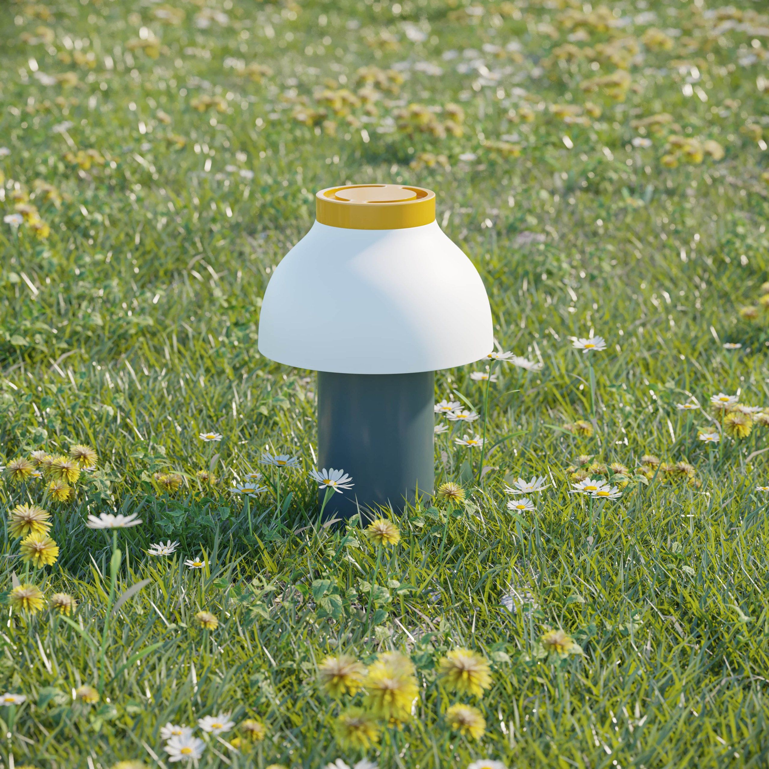 3D rendered image of outdoor furniture piece in a grassy field, showcasing photorealistic product rendering and 3D visualization