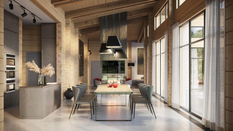 A 3D Photorealistic Lifestyle Render of a Dining Zone