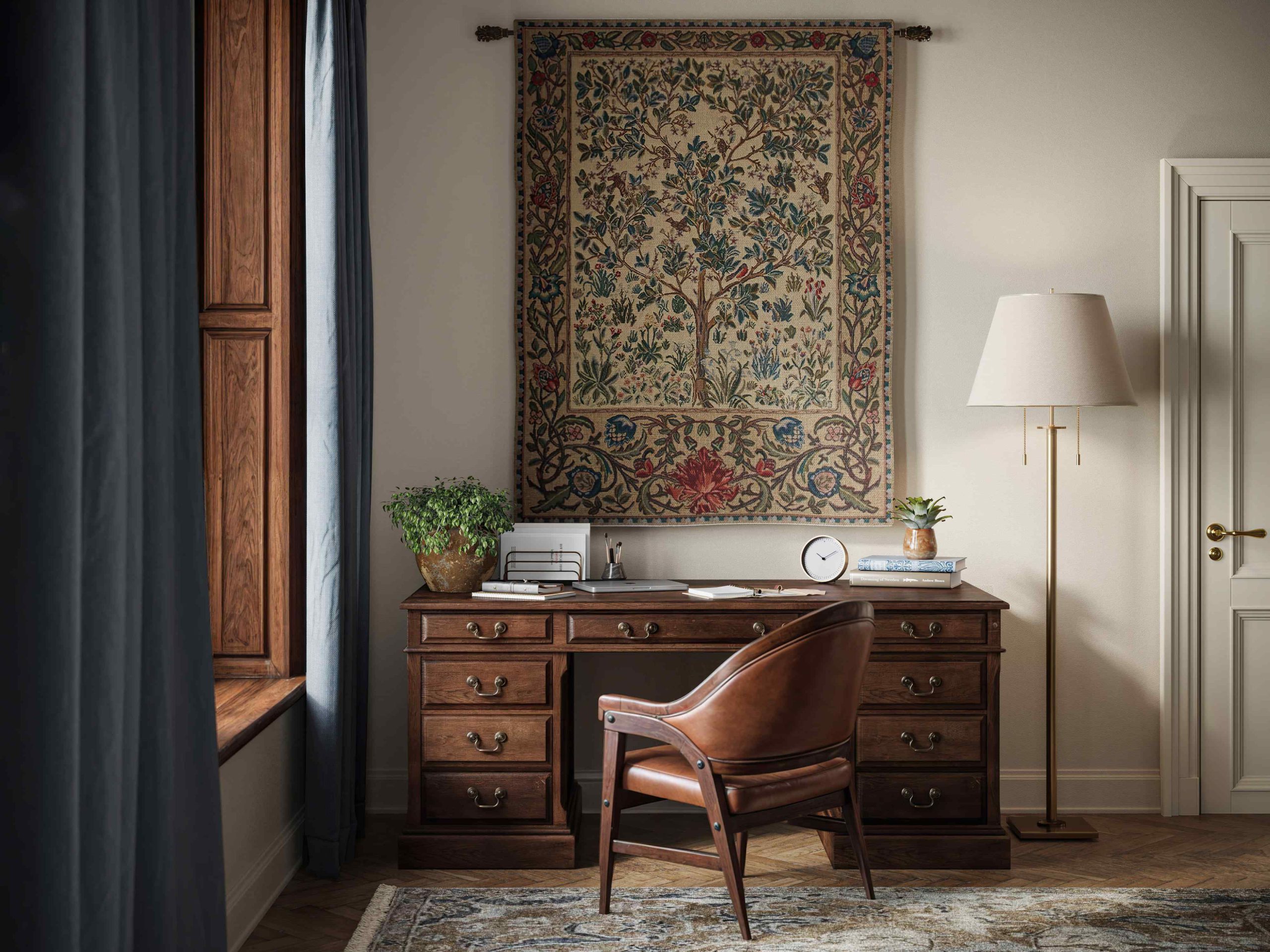 3D Render of a Tapestry in a Home Office