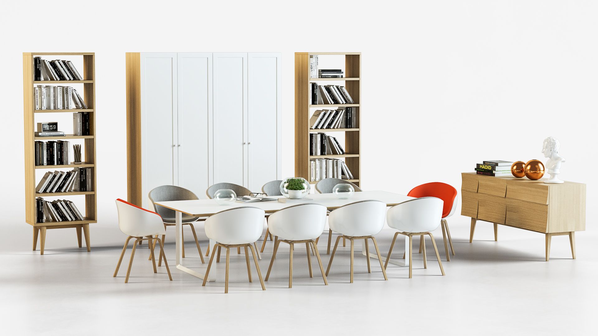 3D Rendering for Dining Room Furniture on the White Background