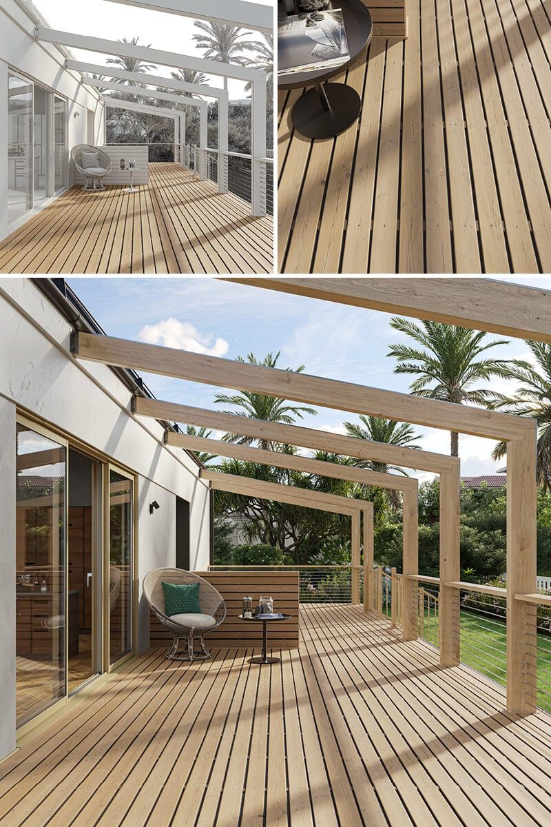 3D rendering of an outdoor deck showcasing realistic flooring