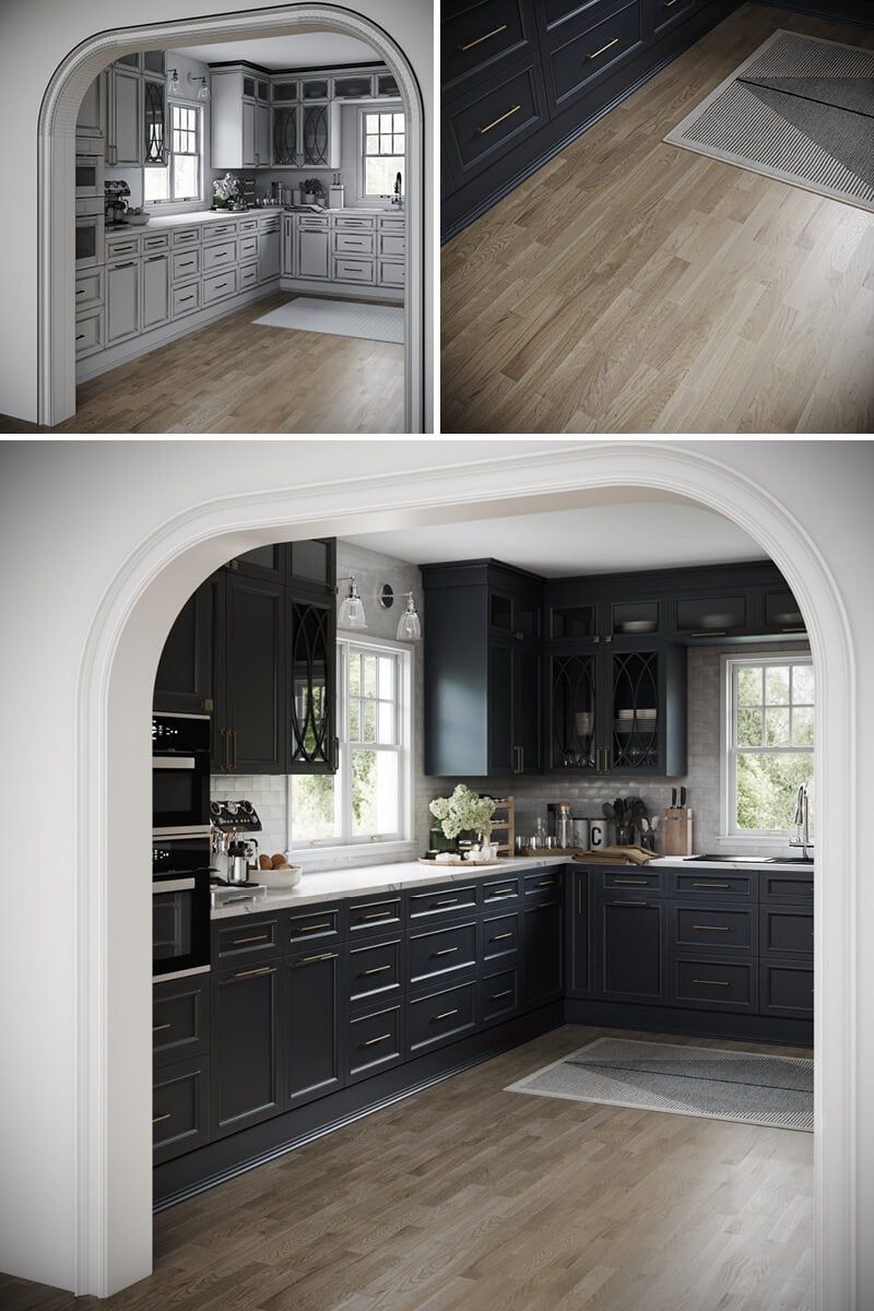 High-quality 3D rendering of a modern kitchen showcasing bespoke furniture modeling and photorealistic visualization.