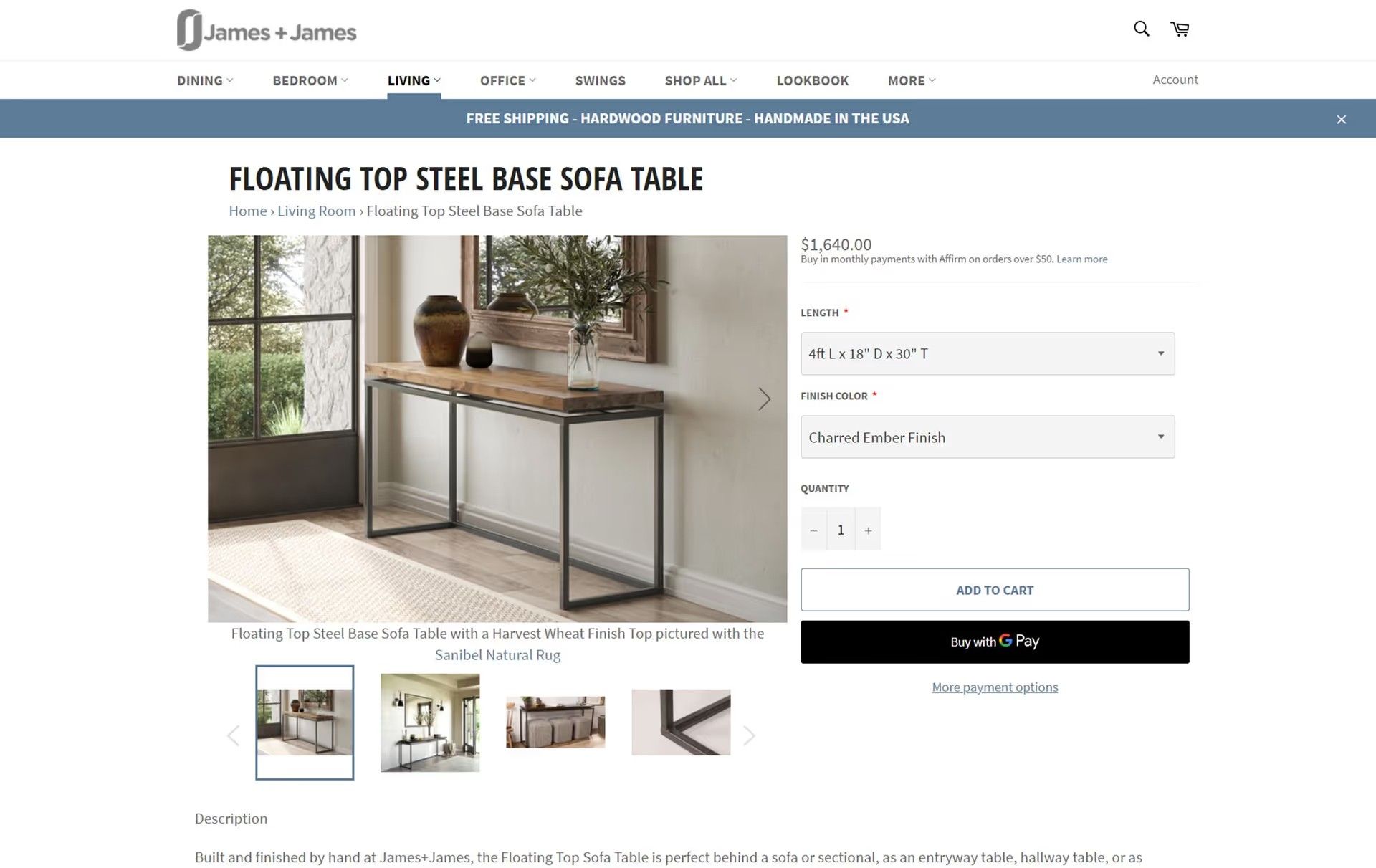 Product Detail Page of a Wooden Table