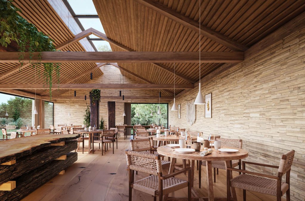 3D Interior Visualization of Rustic Dining Space