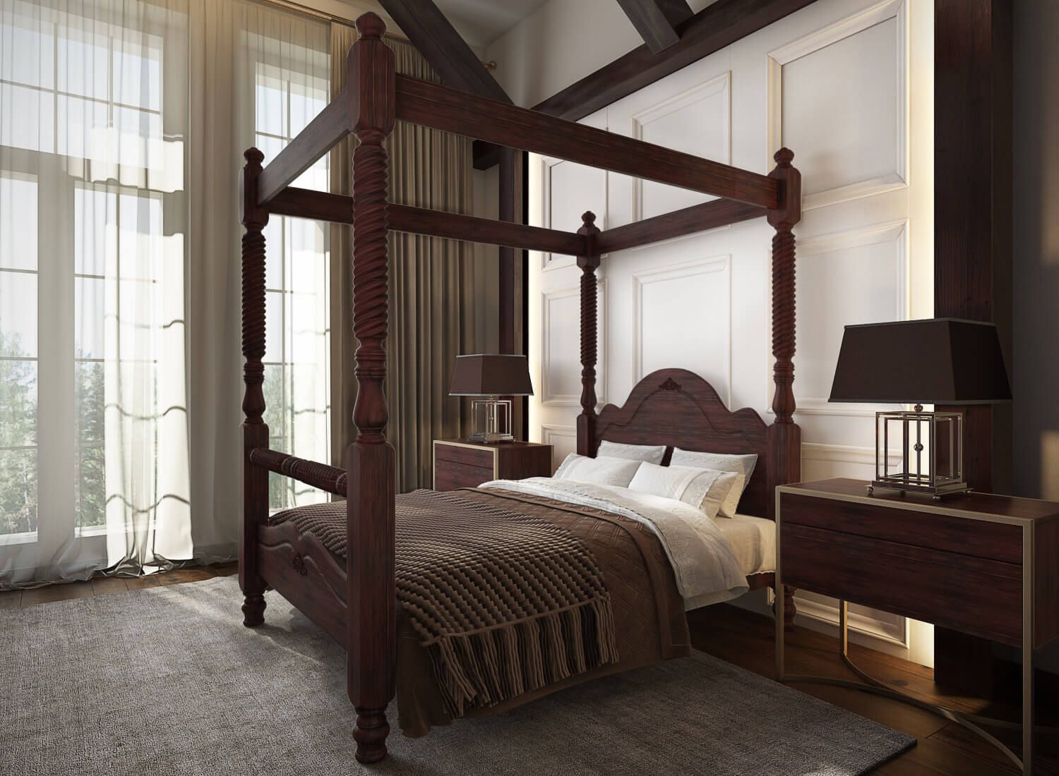 Dark Wooden Bed Product Rendering