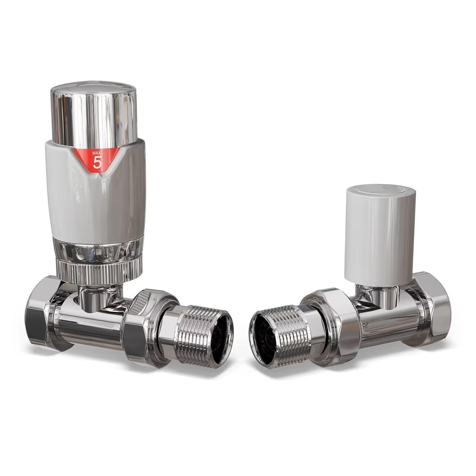 Silo render of metal valve fittings presenting form, connections, and polished surface quality