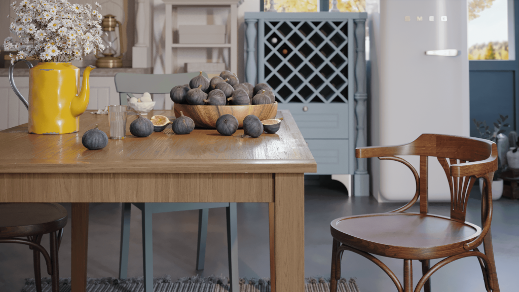 3D Interior Visualization of a Rustic Kitchen Scene